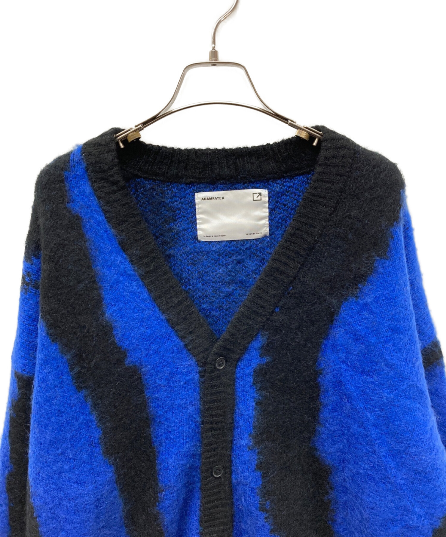 ADAM PATEK (アダムパテック) mohair mixed cardigan zebra モヘアミックスカーディガン AP2221027  ブルー×ブラック サイズ:2