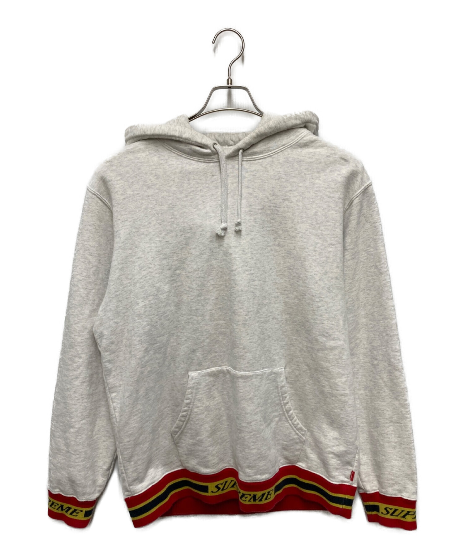 SUPREME (シュプリーム) Striped Rib Hooded Sweatshirt プルオーバーパーカー グレー サイズ:Ｌ