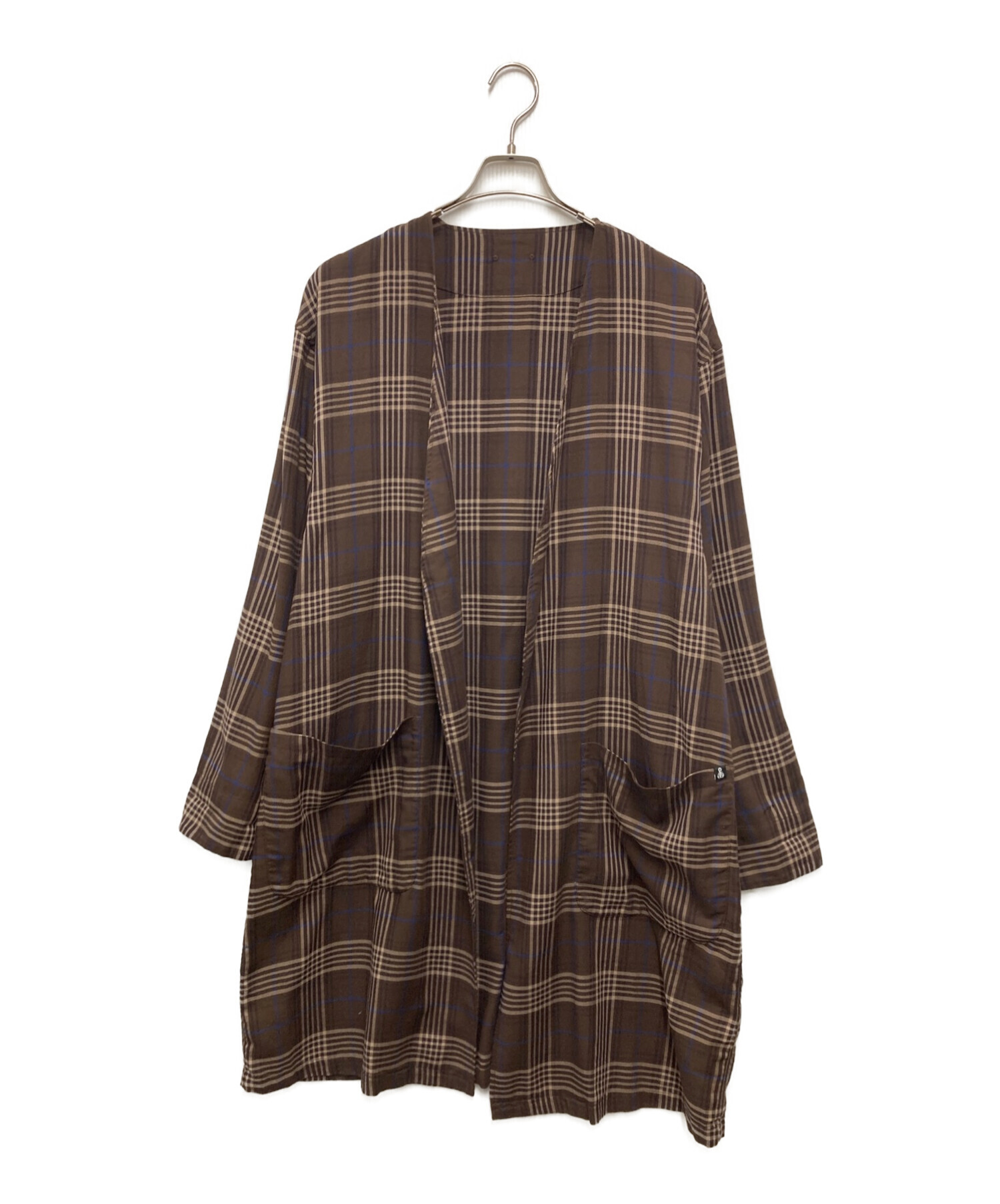 SOPHNET. (ソフネット) 21AW SOLOTEX CHECK NO COLLAR GOWN SHIRT ブラウン サイズ:XL