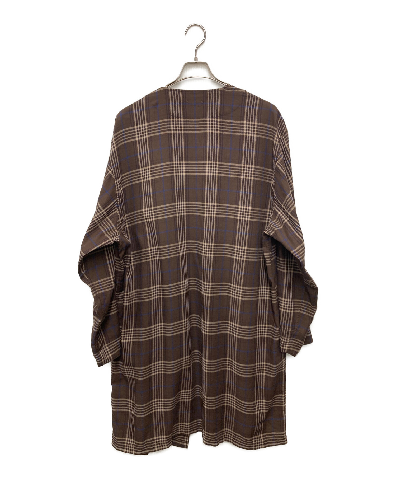 SOPHNET. (ソフネット) 21AW SOLOTEX CHECK NO COLLAR GOWN SHIRT ブラウン サイズ:XL