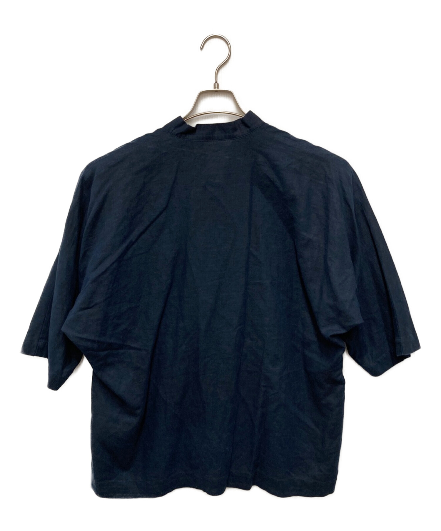 HOMME PLISSE ISSEY MIYAKE (オムプリッセ イッセイ ミヤケ) S/Sマオカラーシャツ ネイビー サイズ:SIZE3