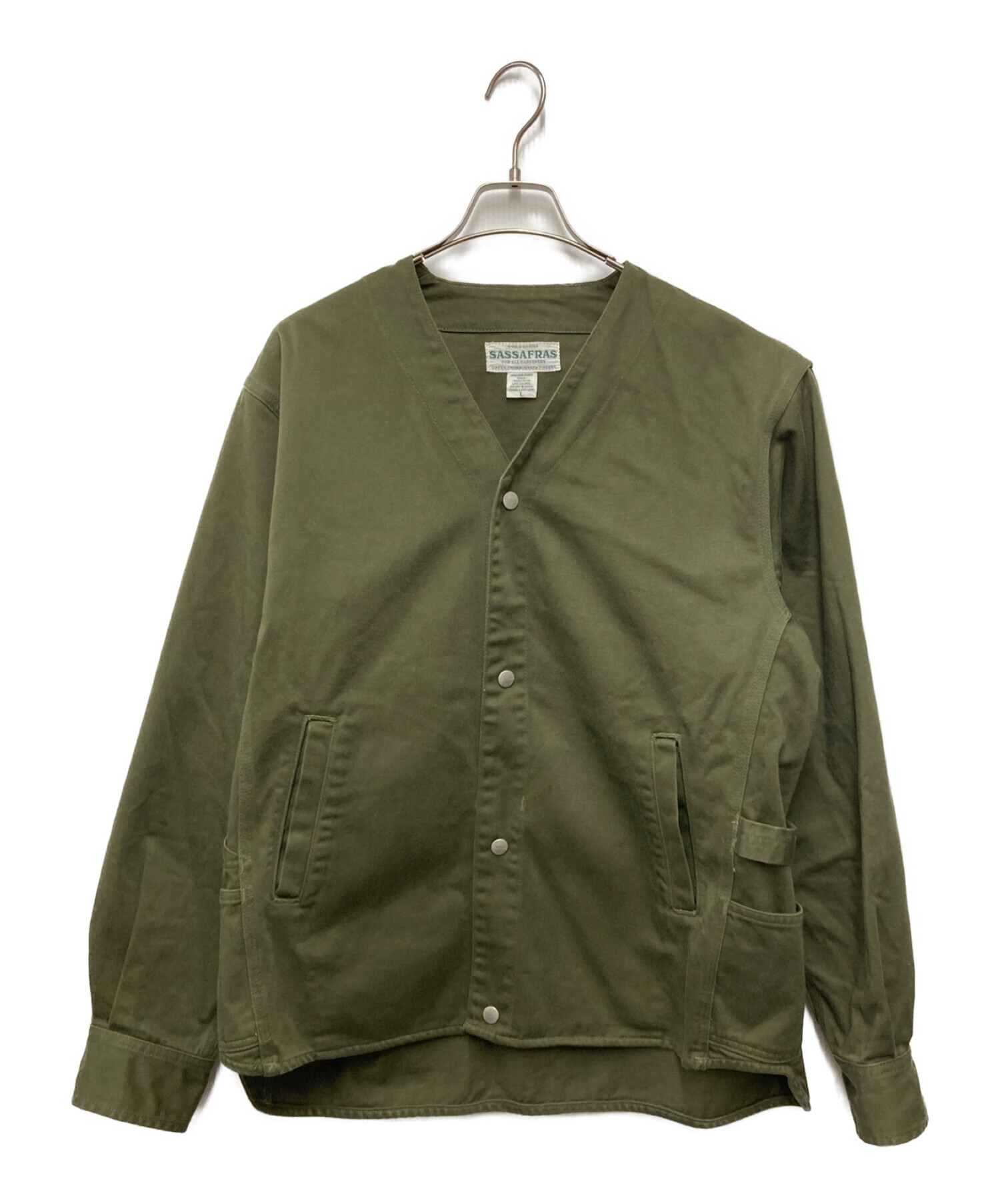 SASSAFRAS (ササフラス) Gardenia Jacket ノーカラージャケット カーキ サイズ:Ｌ