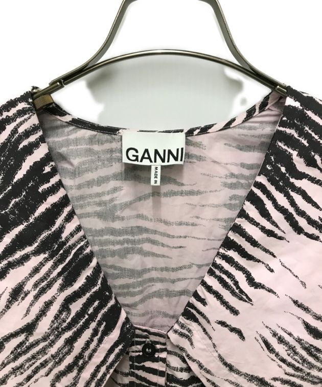 GANNI (ガニー) ゼブラ柄ビックカラーシャツ ピンク×ブラック サイズ:SIZE34