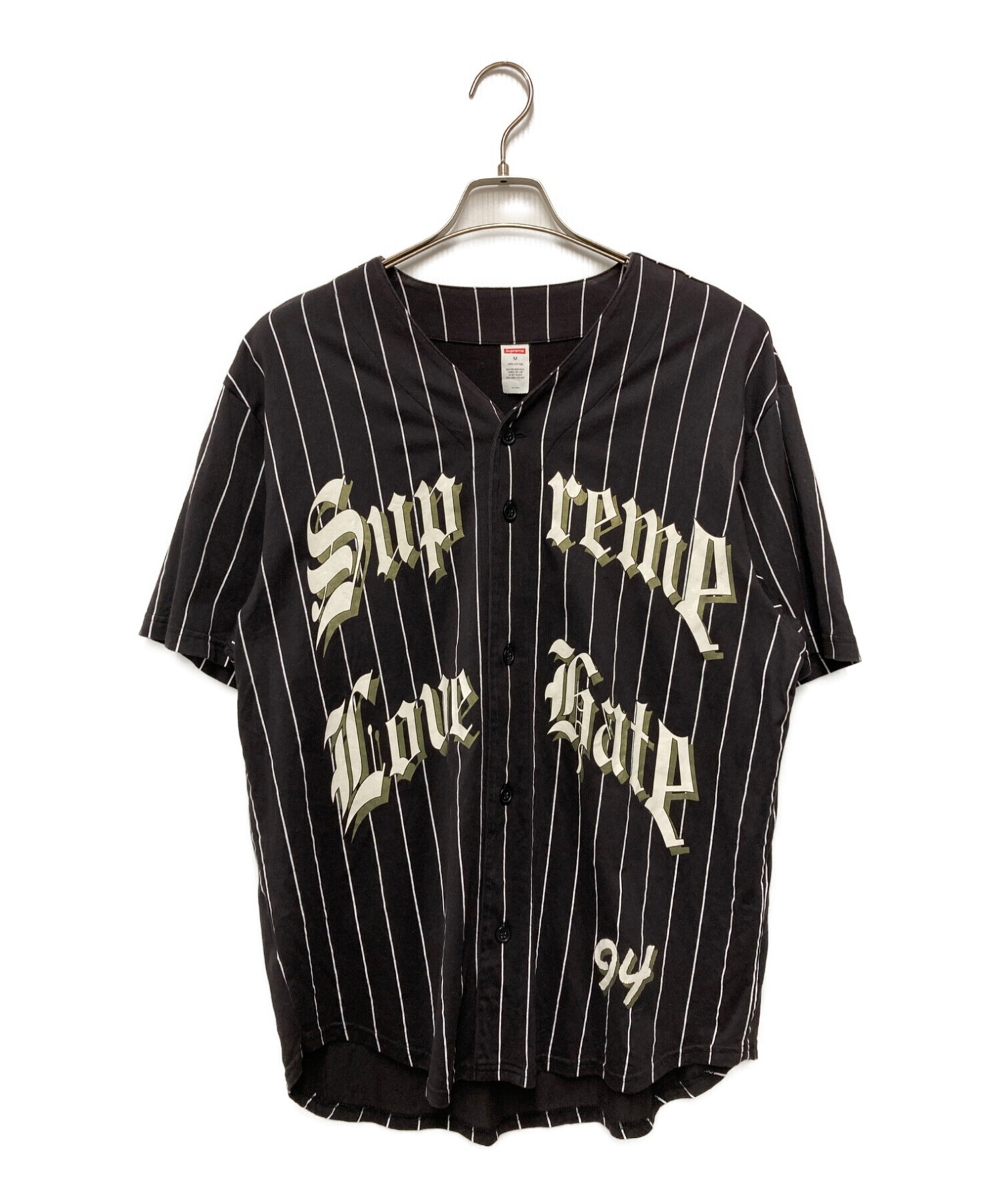 SUPREME (シュプリーム) Love Hate Baseball Jersey ベースボールシャツ ブラック サイズ:Ｍ