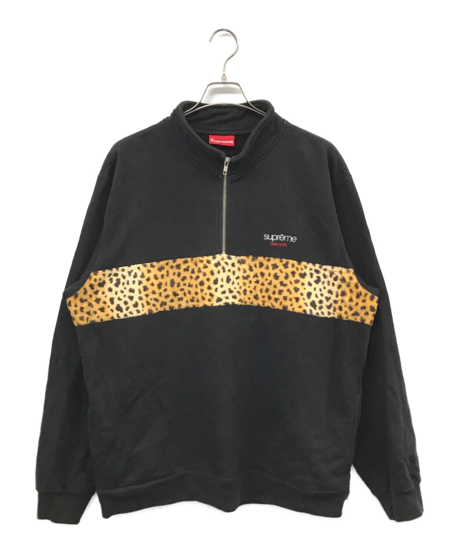 SUPREME (シュプリーム) 18AW Leopard Panel Half Zip Sweatshirt ブラック サイズ:XL