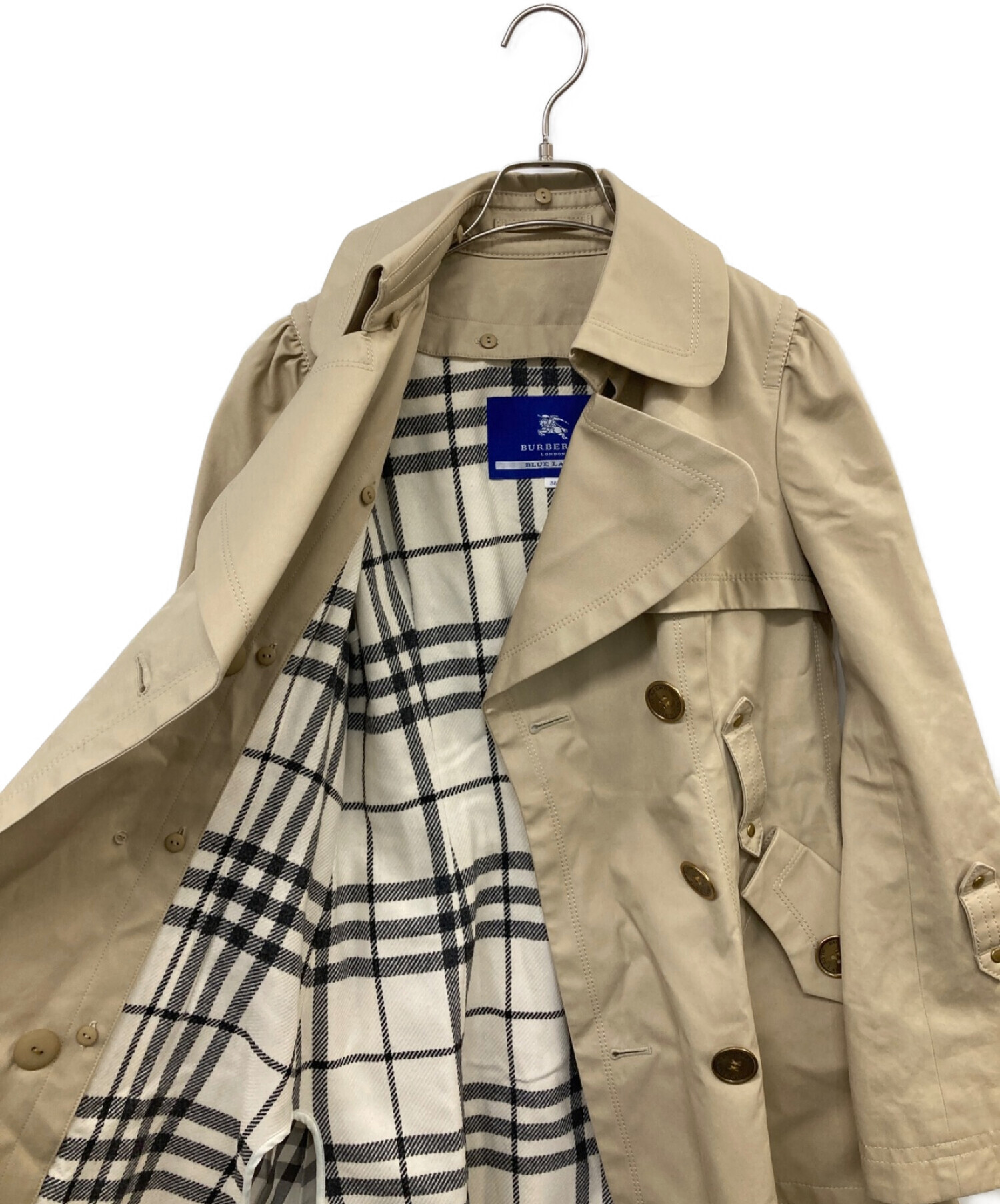 BURBERRY BLUE LABEL】裏地ライナー襟裏チェックトレンチコート-