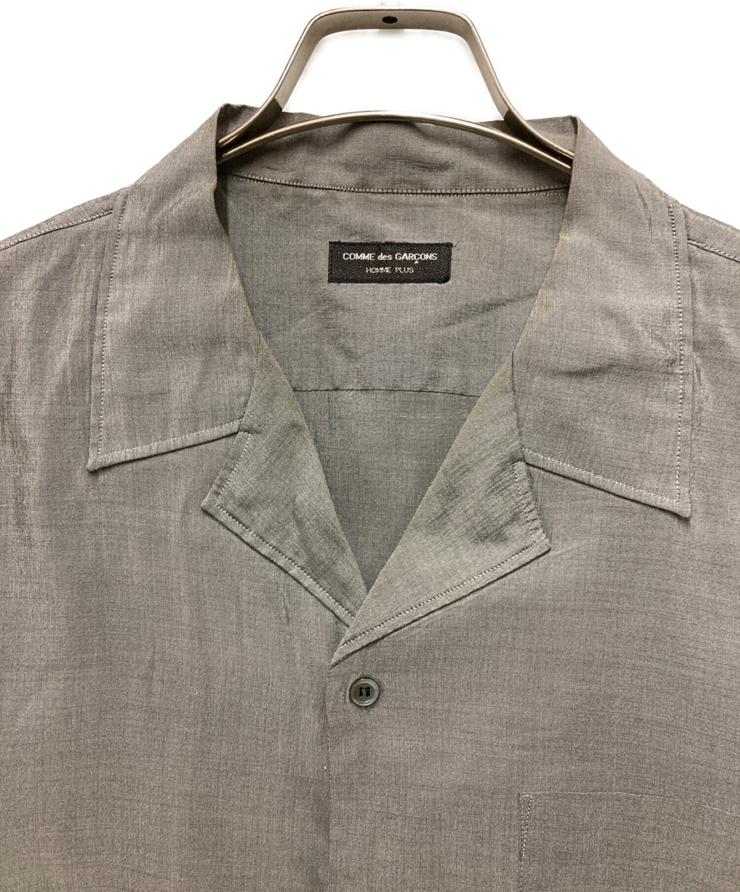 COMME des GARCONS HOMME PLUS (コムデギャルソンオムプリュス) シルクポリオープンカラーシャツ　 AD1997 アーカイブ  襟縫い付けデザイン グレー サイズ:表記無