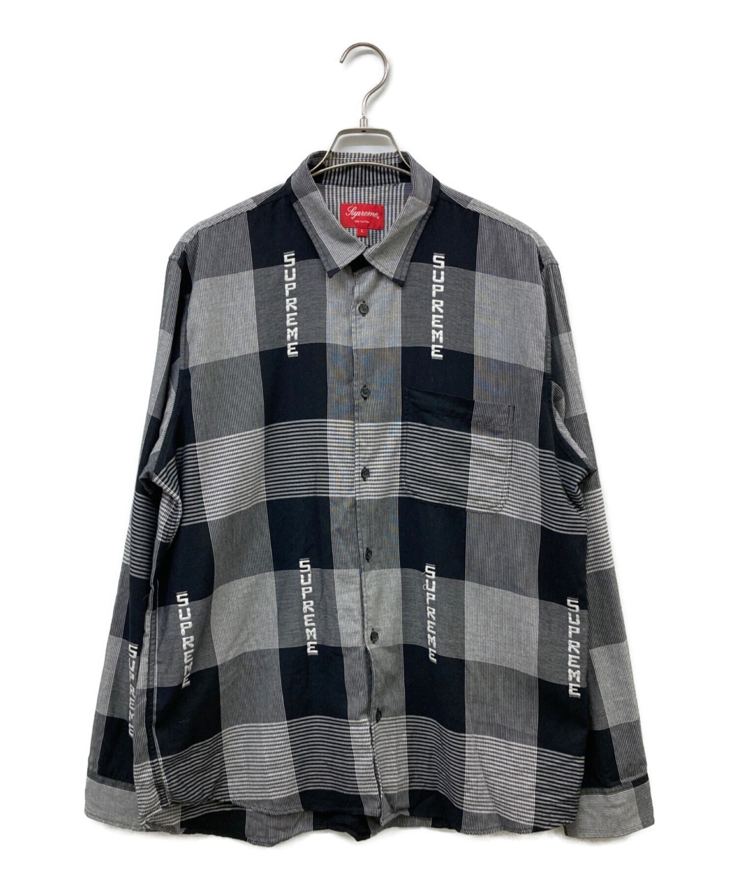 Supreme (シュプリーム) 20SS　Logo Plaid Shirt ブラック×ホワイト サイズ:Ｌ