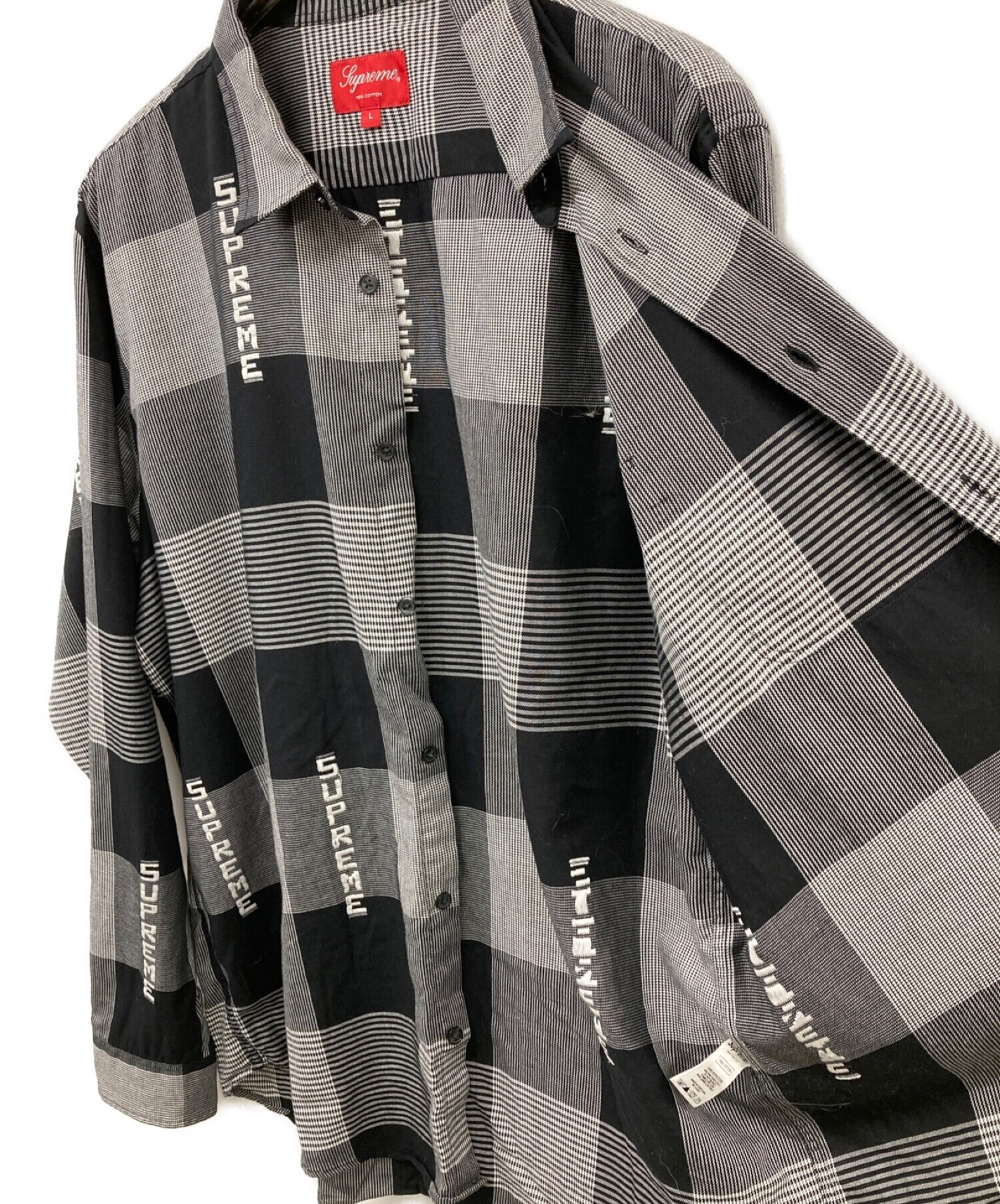 Supreme (シュプリーム) 20SS　Logo Plaid Shirt ブラック×ホワイト サイズ:Ｌ