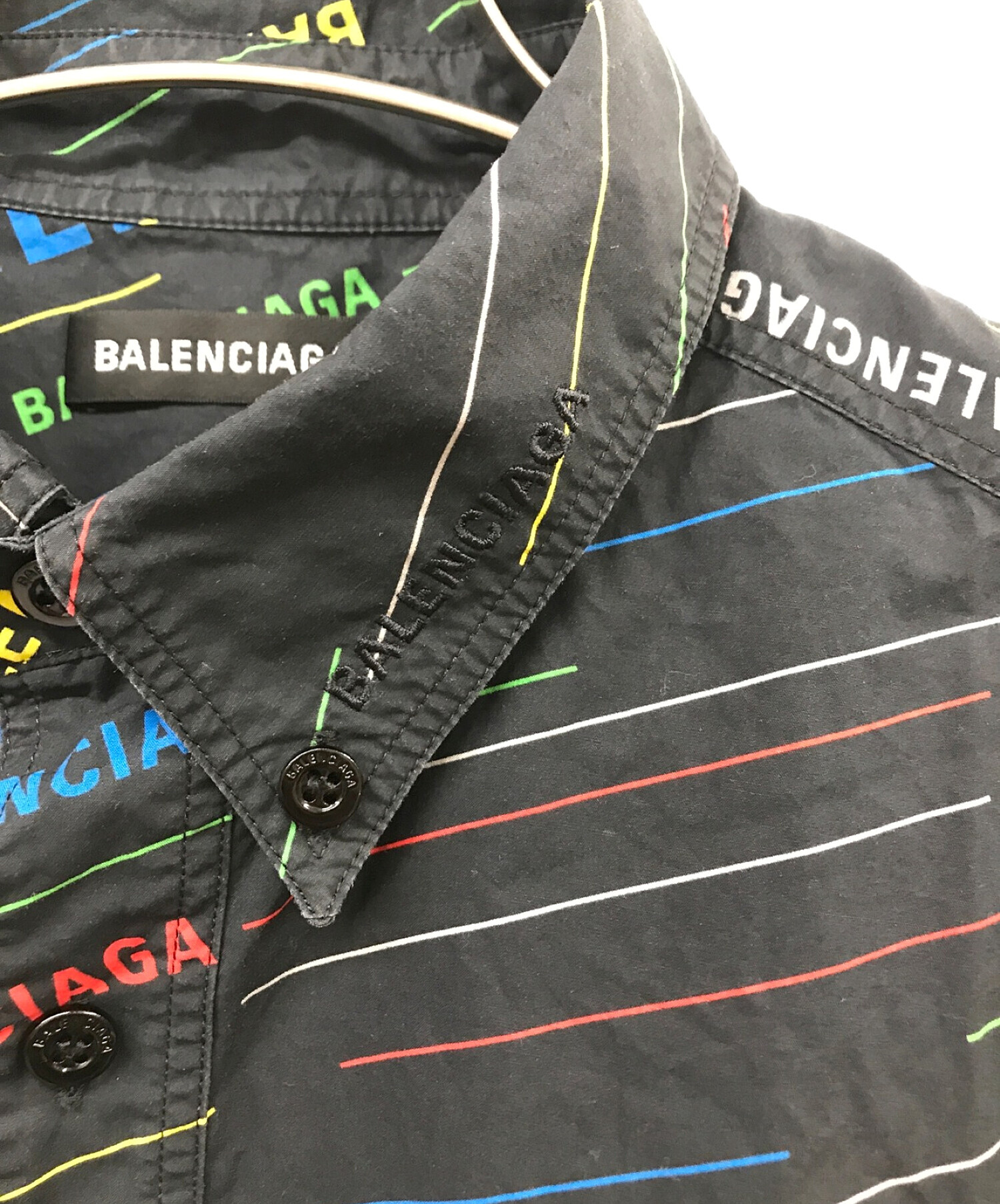 BALENCIAGA バレンシアガ 18SS Flags Pocket Shirt ビックシルエットフラッグ半袖シャツ 556869 マルチ