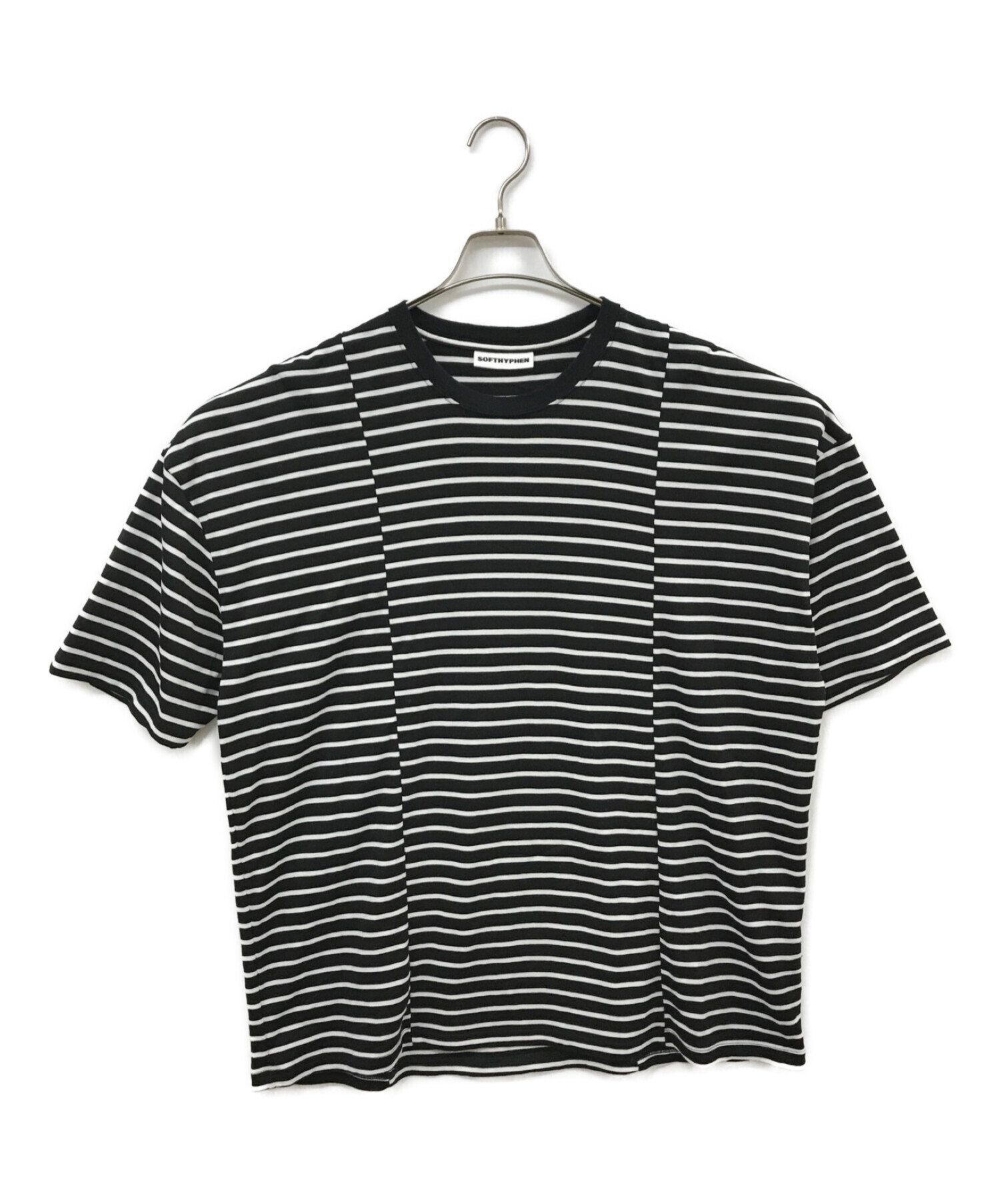 SOFTHYPHEN (ソフトハイフン) SWITCHED BORDER STRIPE BIG TEE 切替Tシャツ ホワイト×ブラック  サイズ:SIZE 04