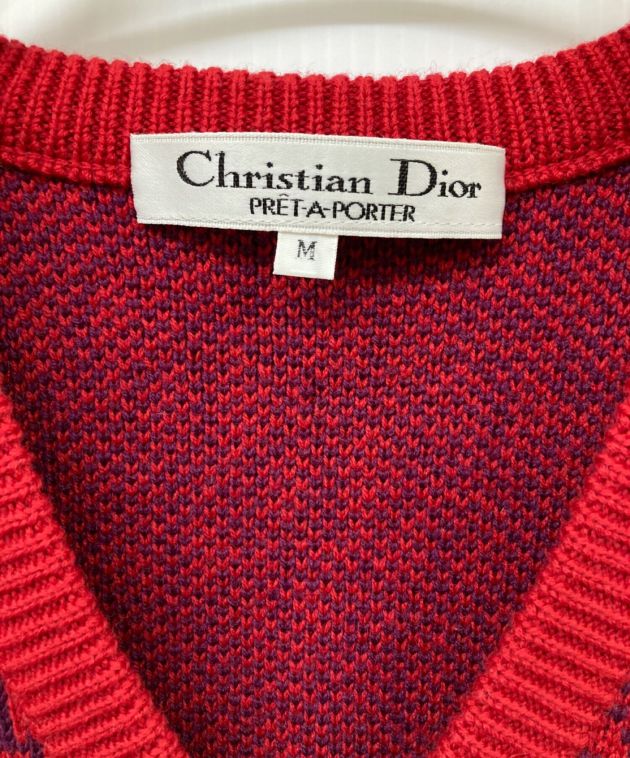 Christian Dior (クリスチャン ディオール) トロッター柄ニットベスト　PRET A PORTER レッド サイズ:Ｍ