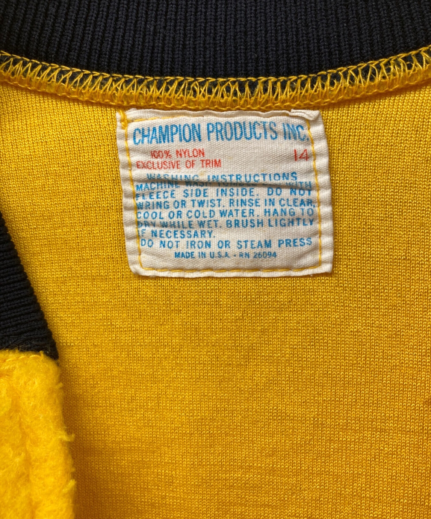 Champion Products (チャンピオンプロダクツ) ヴィテージナイロンフリースジャケット イエロー サイズ:14