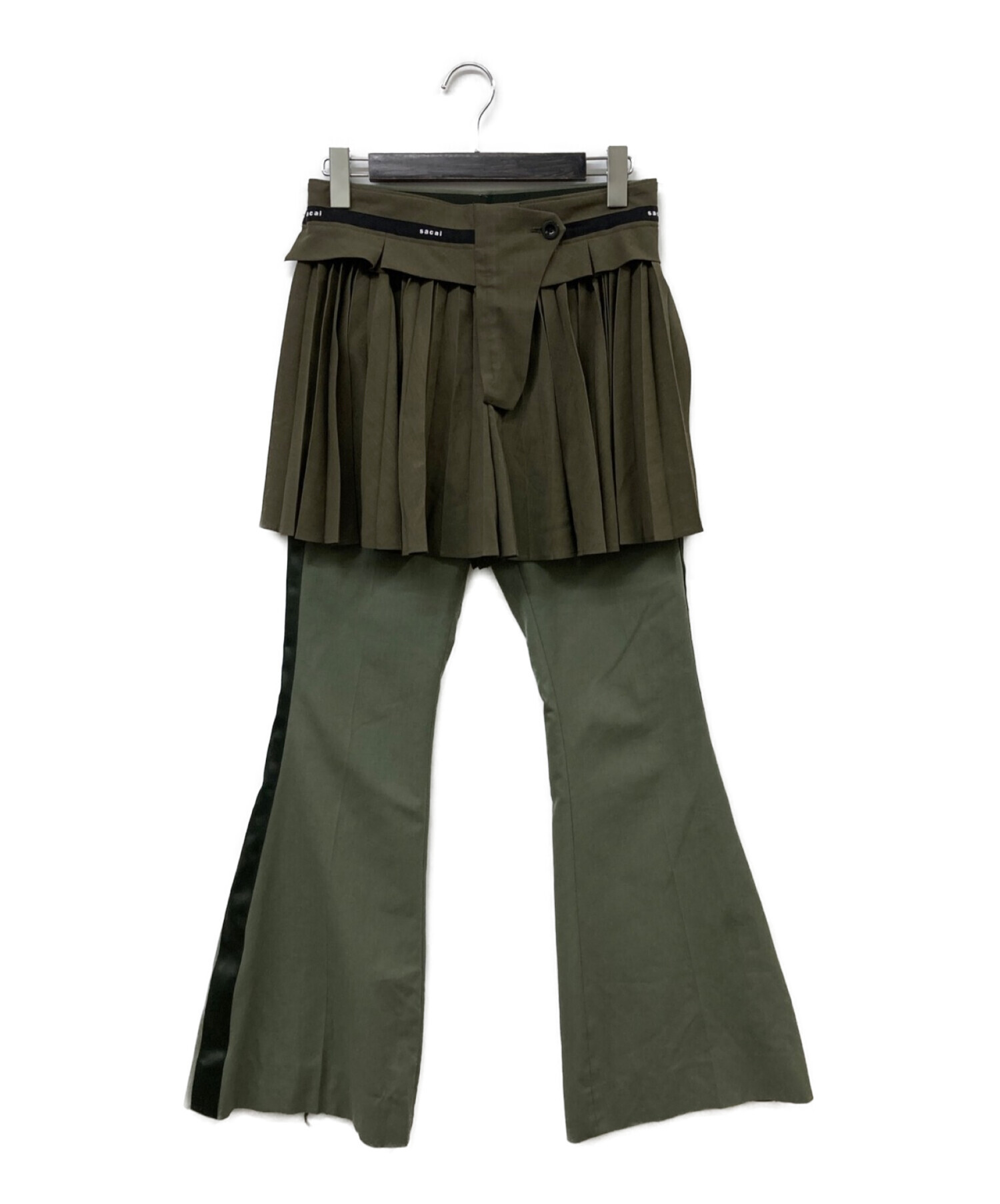 sacai (サカイ) 21SS Pleated Skirt Logo Belt Trousers/プリーツスカートロゴドッキングフレアパンツ カーキ  サイズ:1