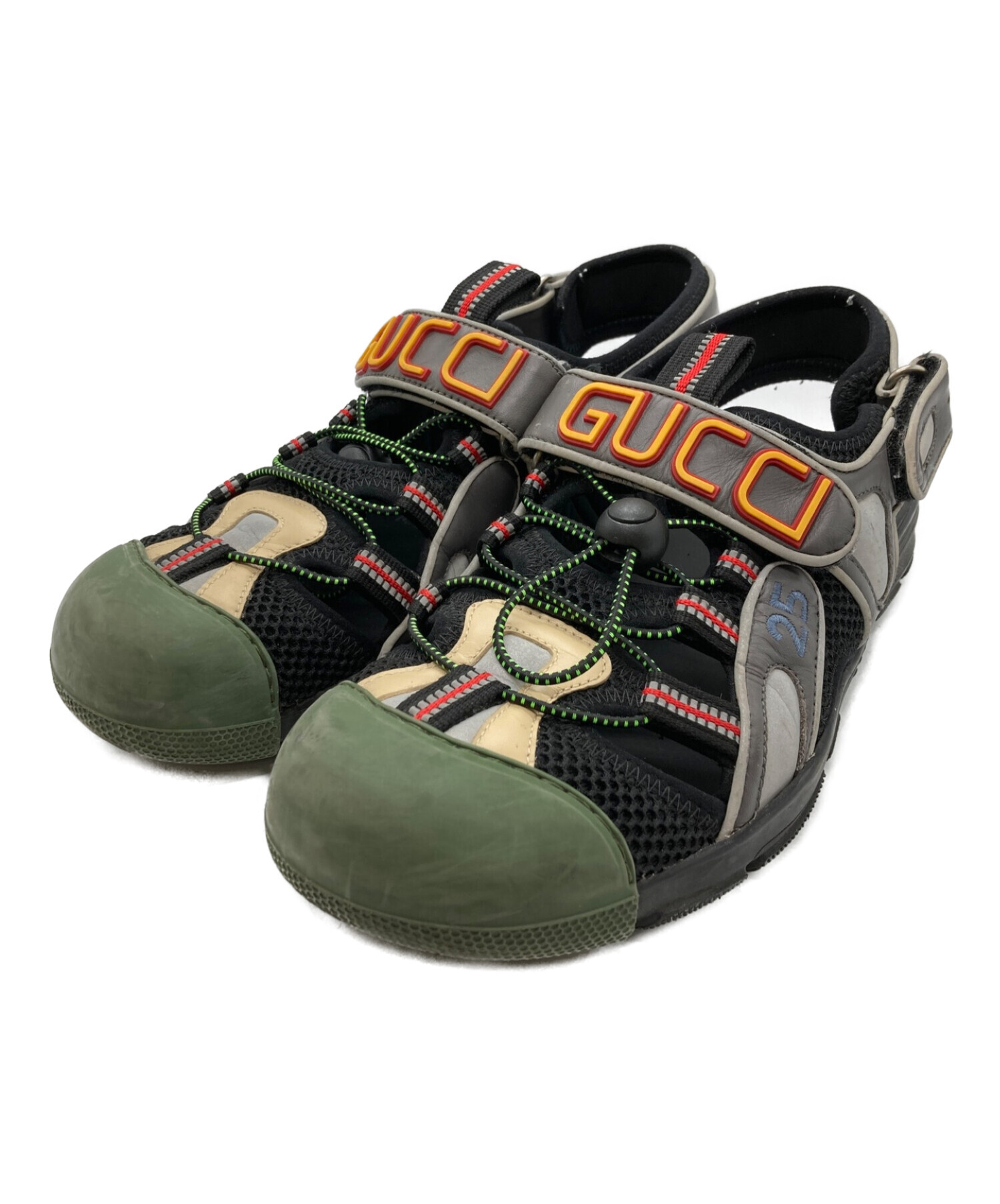 中古・古着通販】GUCCI (グッチ) ベルクロサンダル ブラック×グリーン