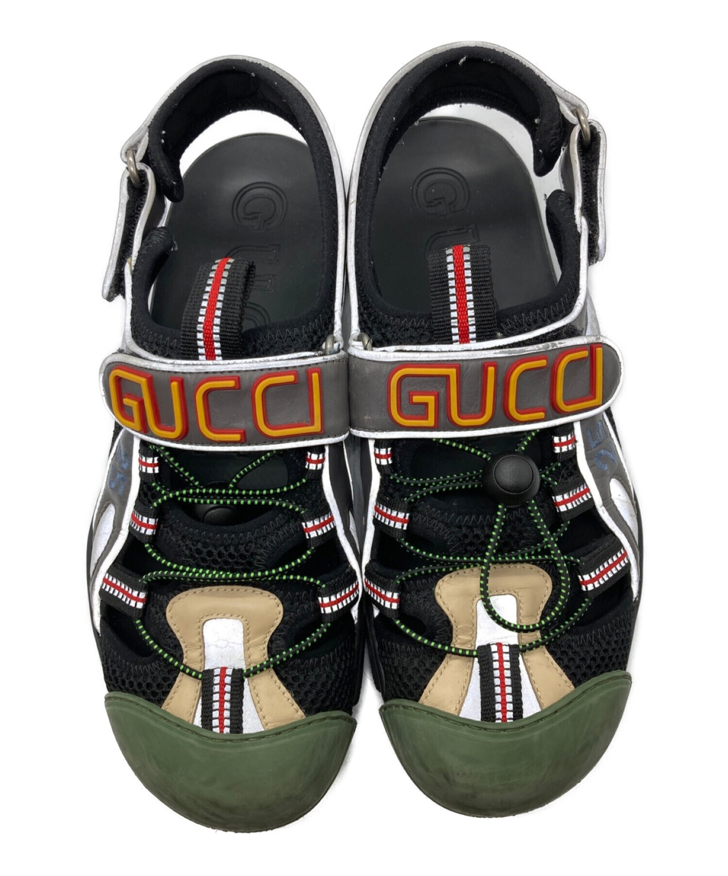 中古・古着通販】GUCCI (グッチ) ベルクロサンダル ブラック×グリーン