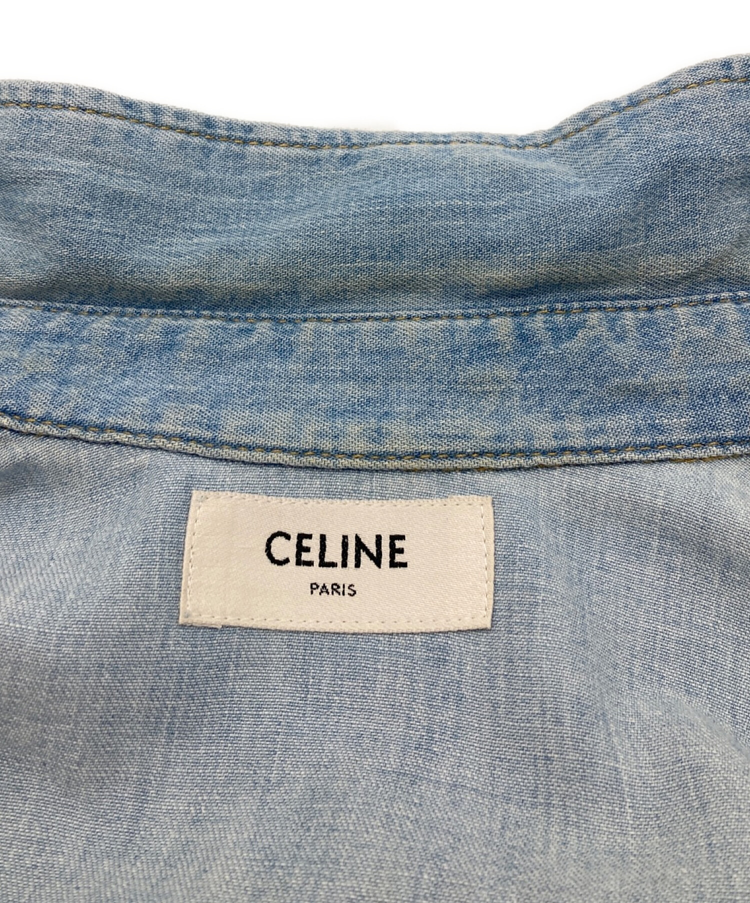 CELINE セリーヌ カジュアルシャツ XS 白xインディゴ(総柄) - www ...