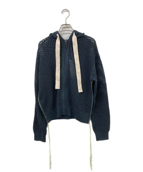 【中古・古着通販】NKNIT (ンニット) mesh knit zip hoodie ネイビー