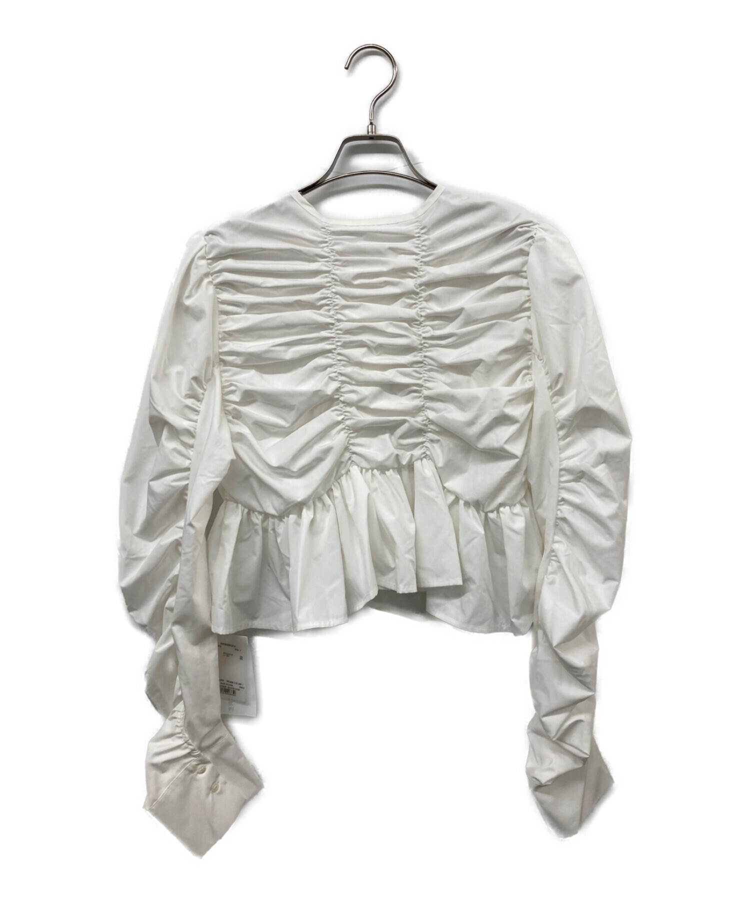 MECRE (メクル) アシンメトリーギャザーノーカラーシャツ ホワイト サイズ:F 未使用品