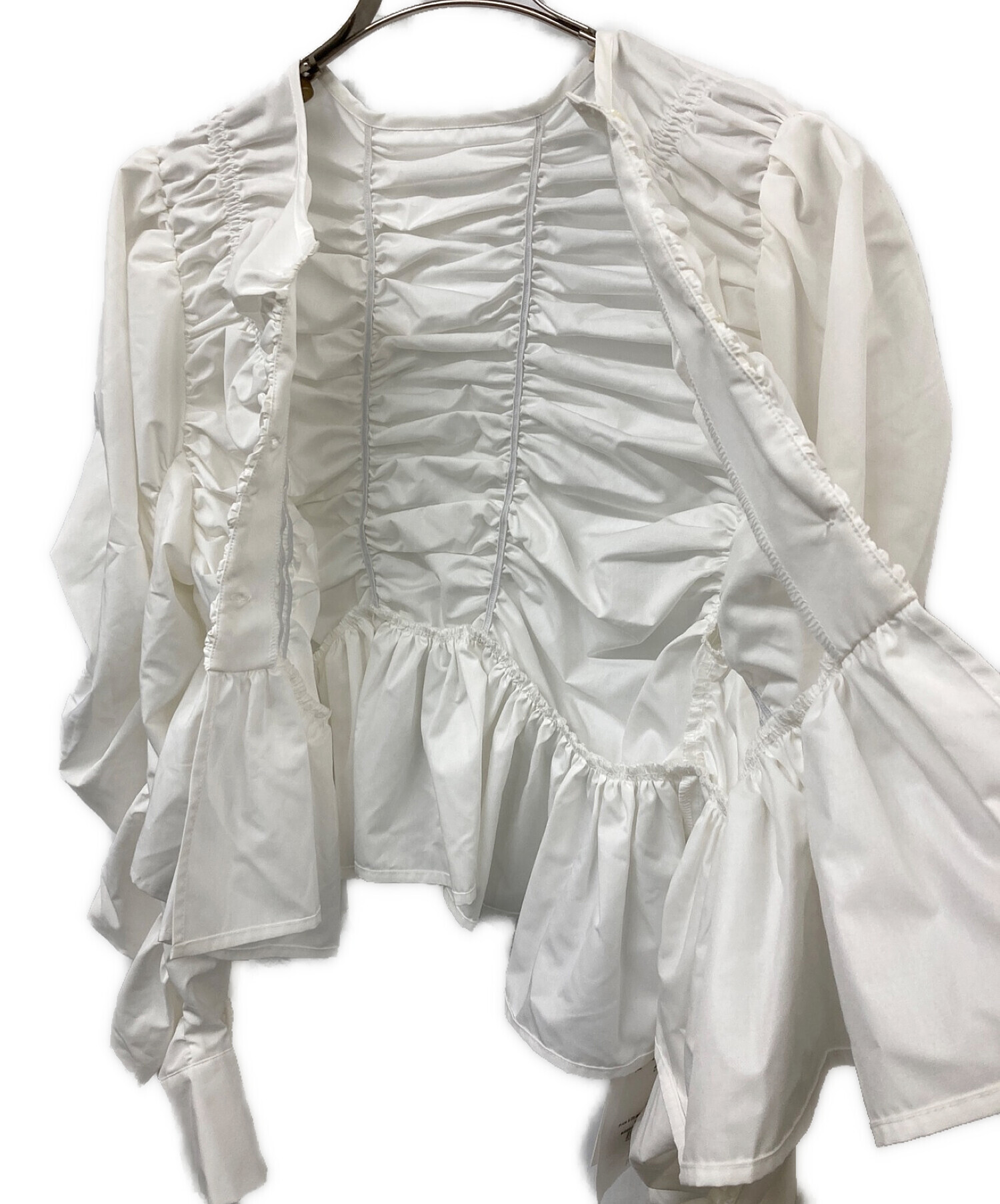 MECRE (メクル) アシンメトリーギャザーノーカラーシャツ ホワイト サイズ:F 未使用品