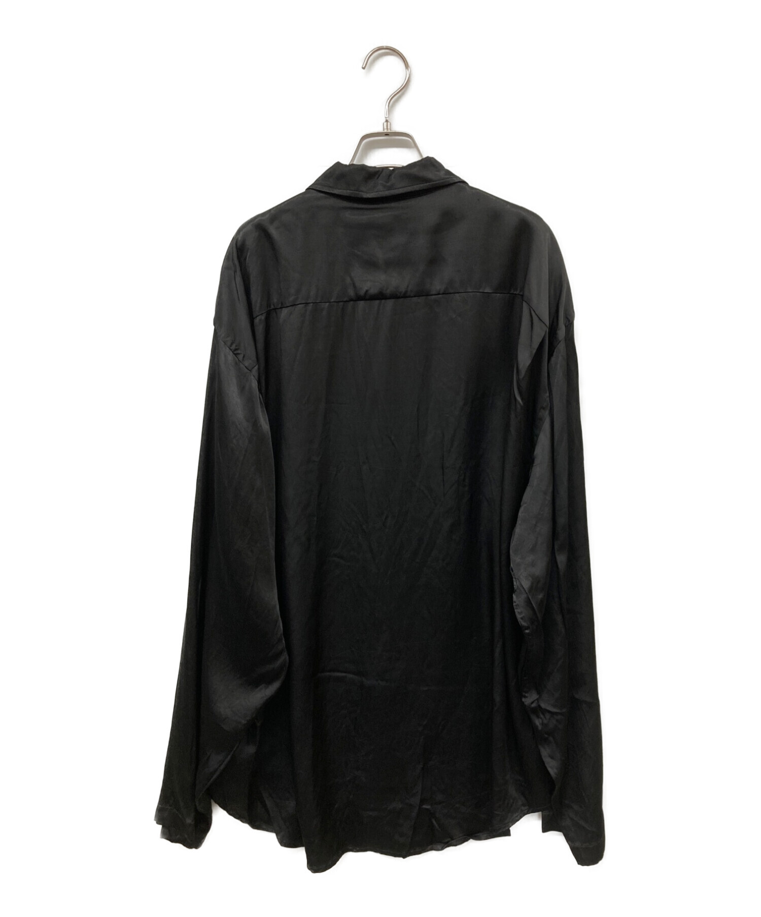 BALENCIAGA (バレンシアガ) ロゴ刺繍長袖レーヨンシャツ ブラック サイズ:37