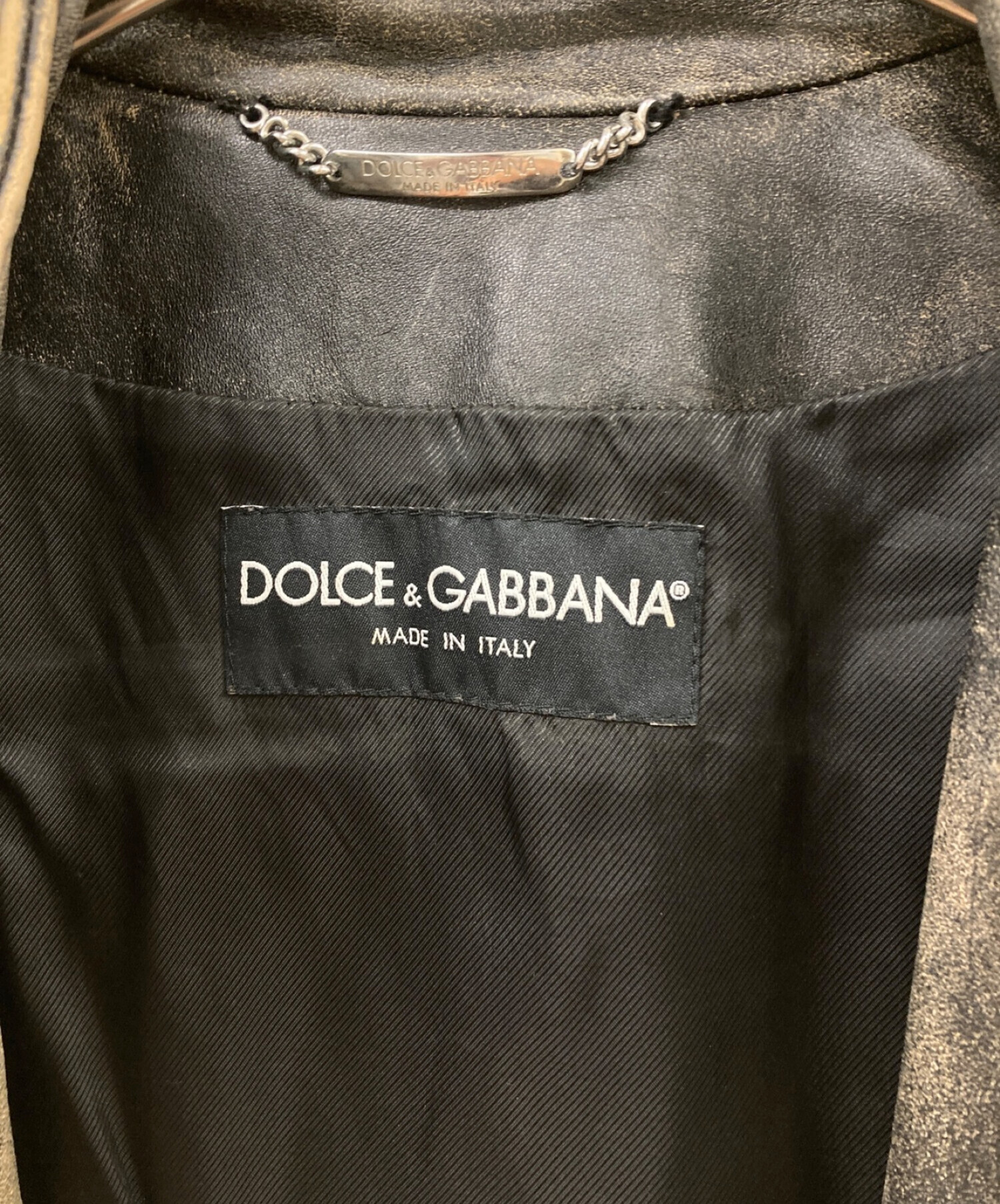 DOLCE & GABBANA (ドルチェ＆ガッバーナ) ヴィンテージ加工レザージャケット ブラウン サイズ:48