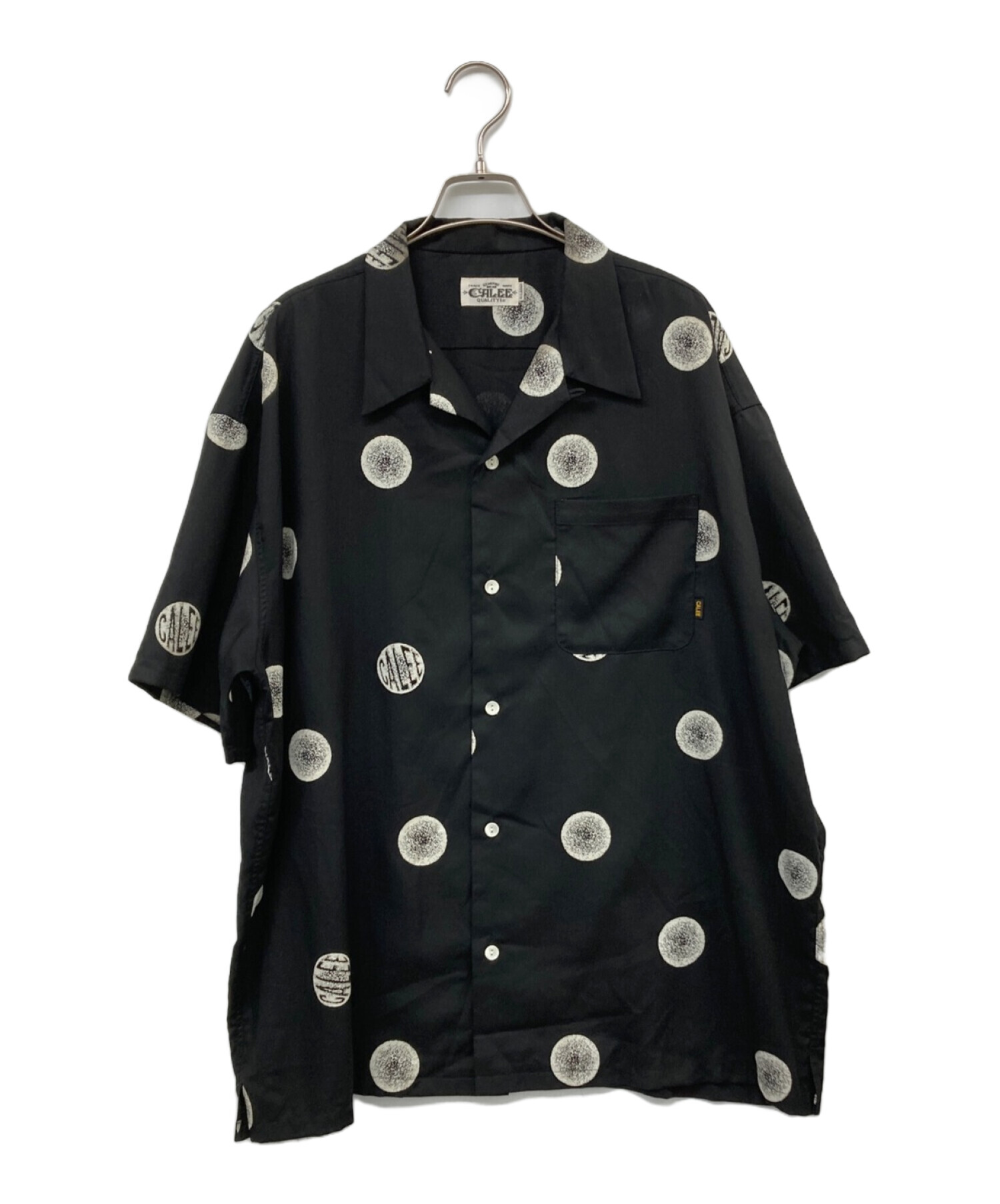 CALEE (キャリー) Original dot pattern amunzen cloth S/S shirt ドットオープンカラーシャツ  ブラック サイズ:XL