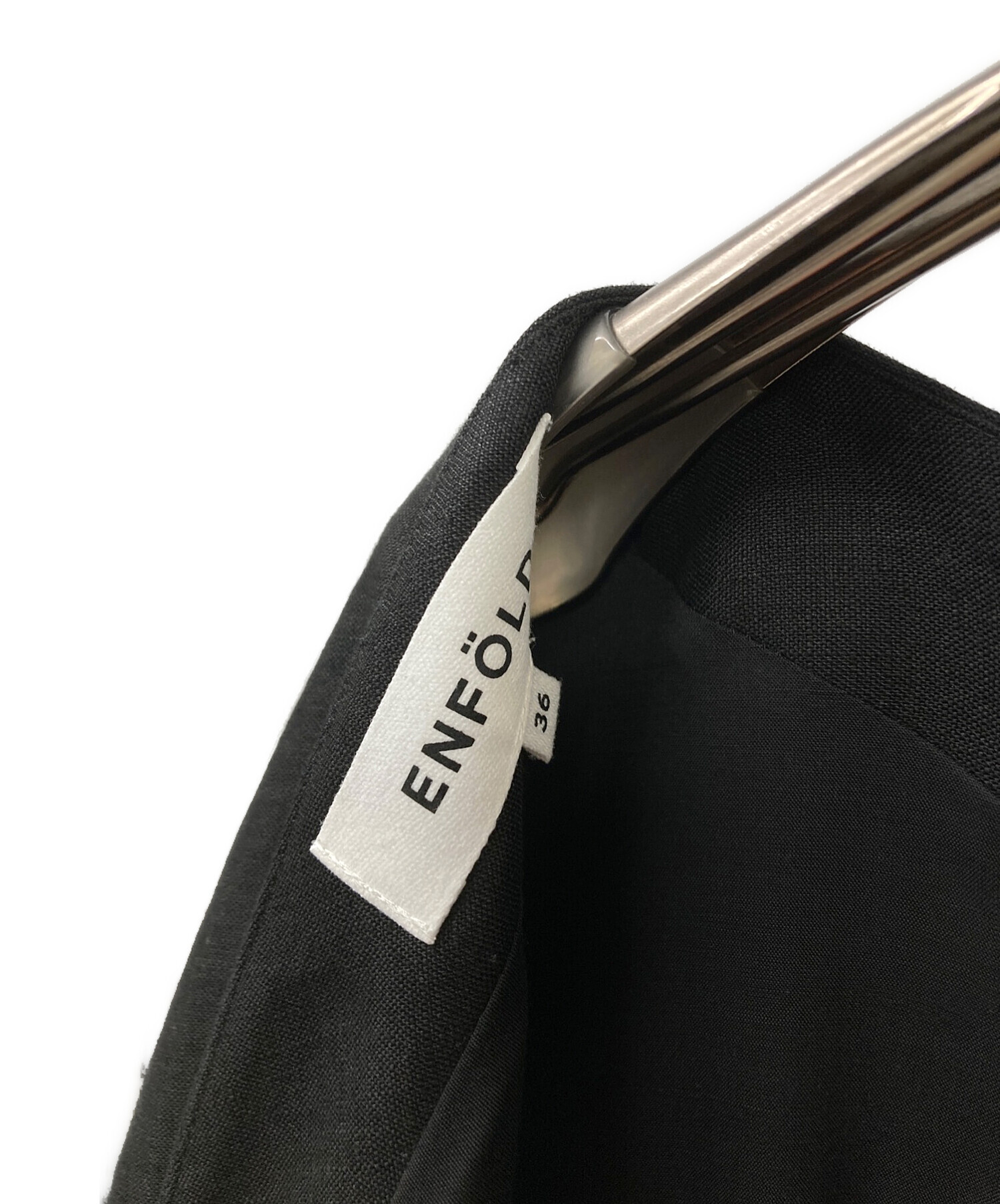 ENFOLD (エンフォルド) Linen2バックオープンオールインワン ブラック サイズ:36