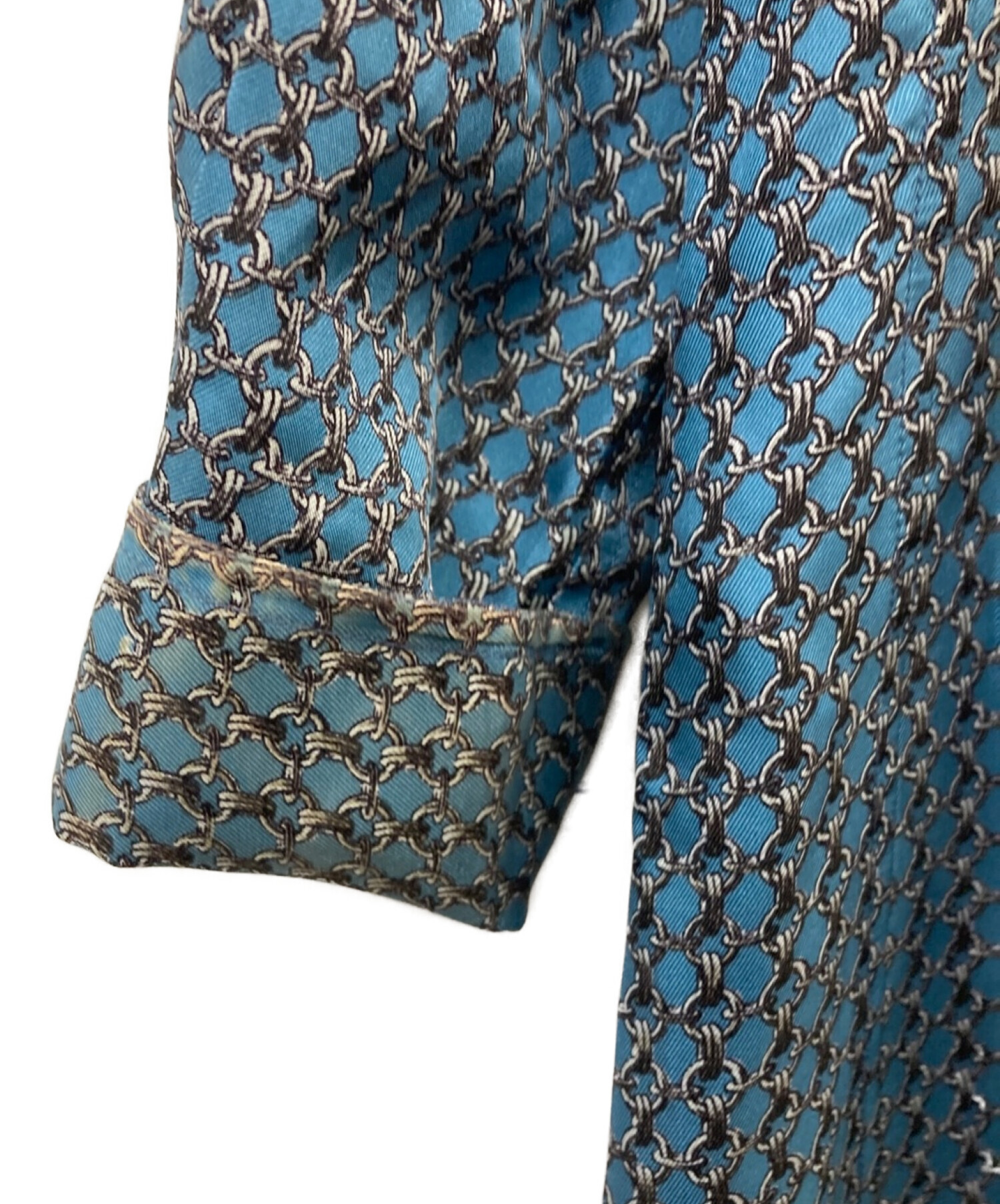 HERMES (エルメス) シルクチェーンプリントスタンドカラーシャツ ブルー サイズ:不明