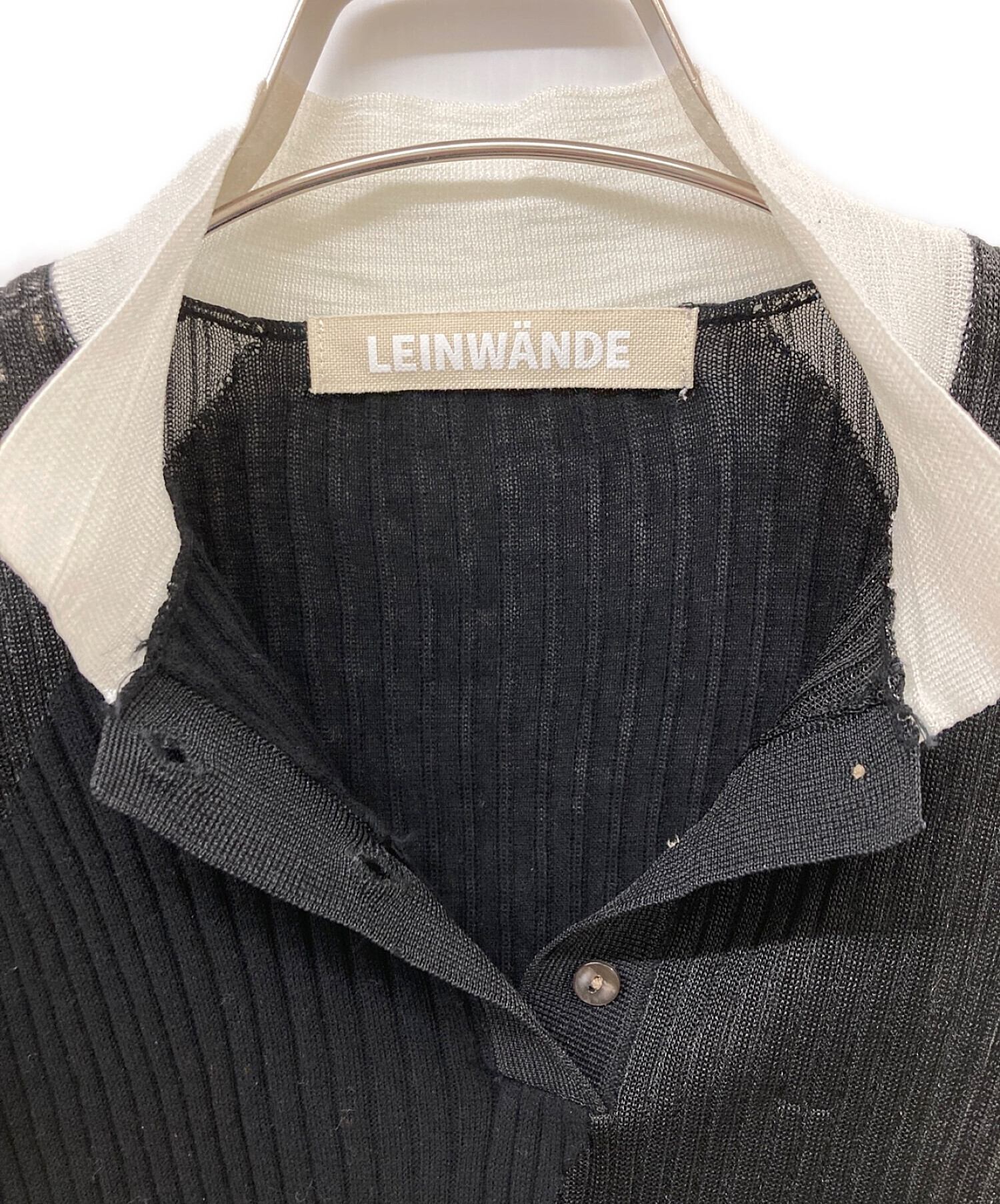 LEINWANDE (ラインヴァンド) Intarsia Knitted Polo ホワイト×ブラック サイズ:Ｆ