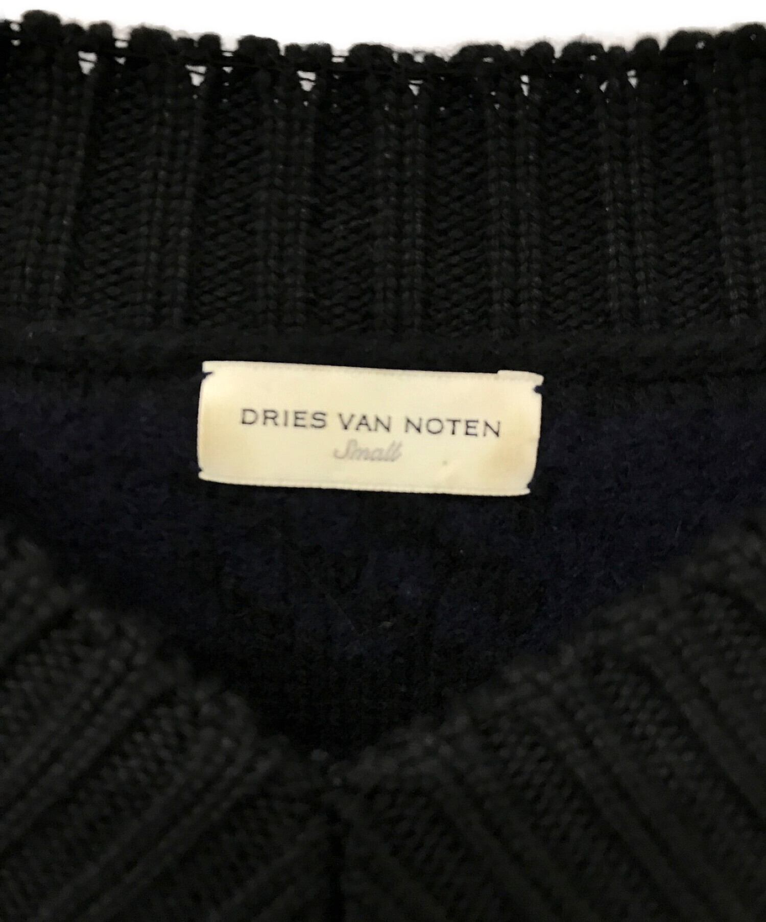 DRIES VAN NOTEN (ドリスヴァンノッテン) カシミア混チェックVネックニット ネイビー サイズ:Ｓ