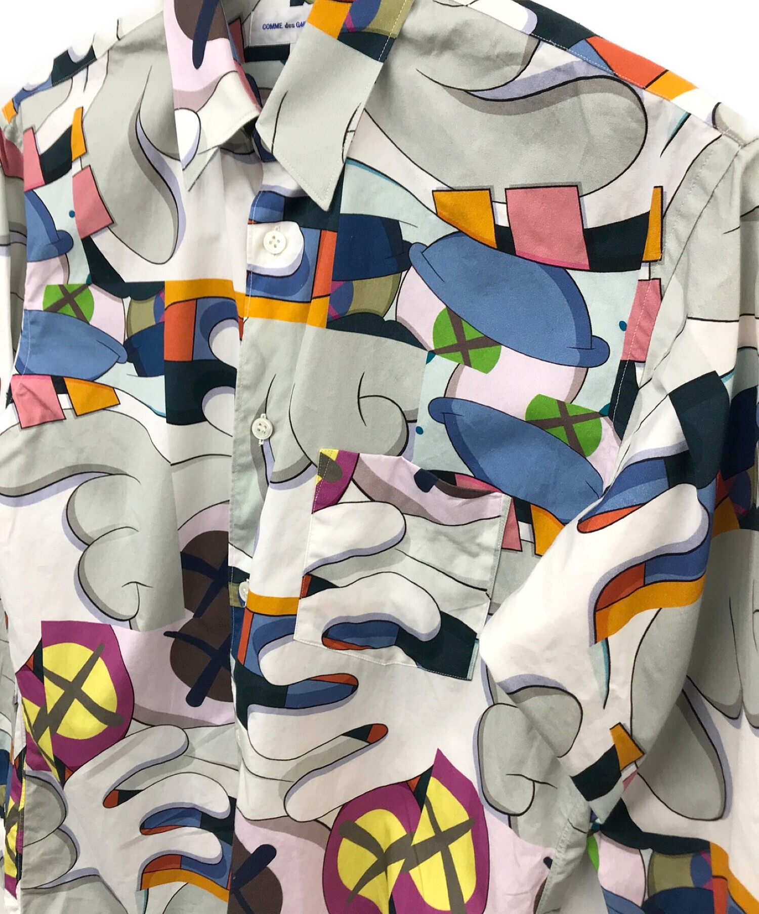 COMME des GARCONS SHIRT (コムデギャルソンシャツ) KAWS (カウズ) 総柄シャツ ホワイト×ブルー サイズ:Ｓ