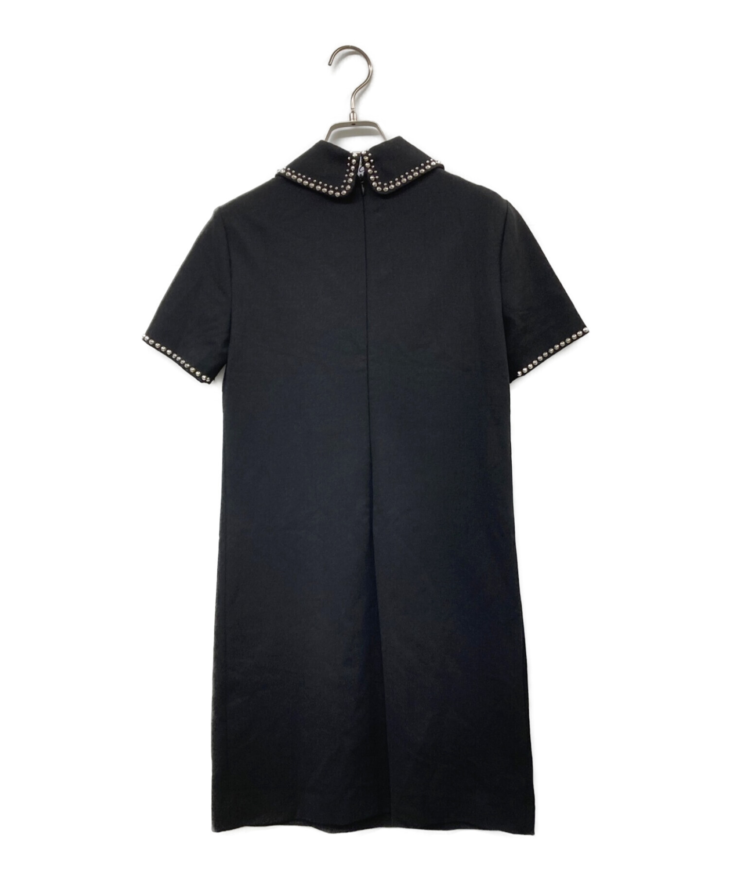 ブラックドレスミュウミュウ　ブラック襟付き半袖ワンピース　42サイズ
