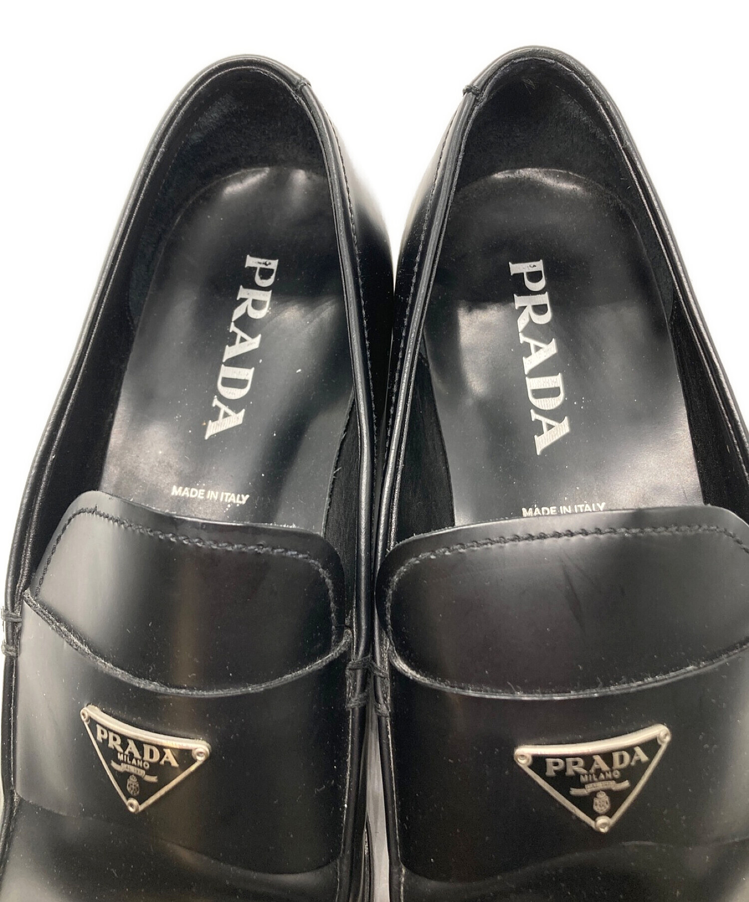 中古・古着通販】PRADA (プラダ) プレートレザーローファー ブラック