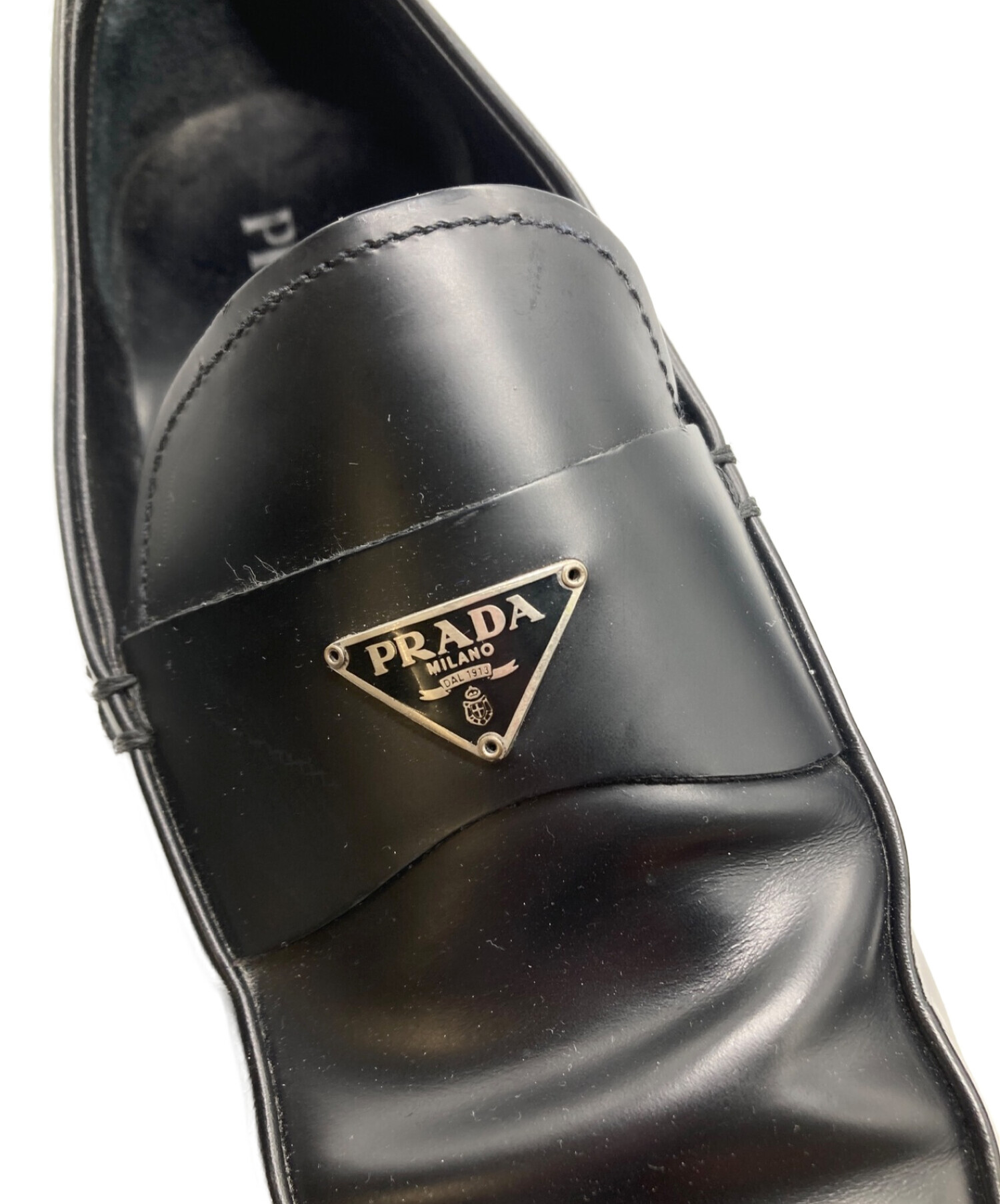 中古・古着通販】PRADA (プラダ) プレートレザーローファー ブラック