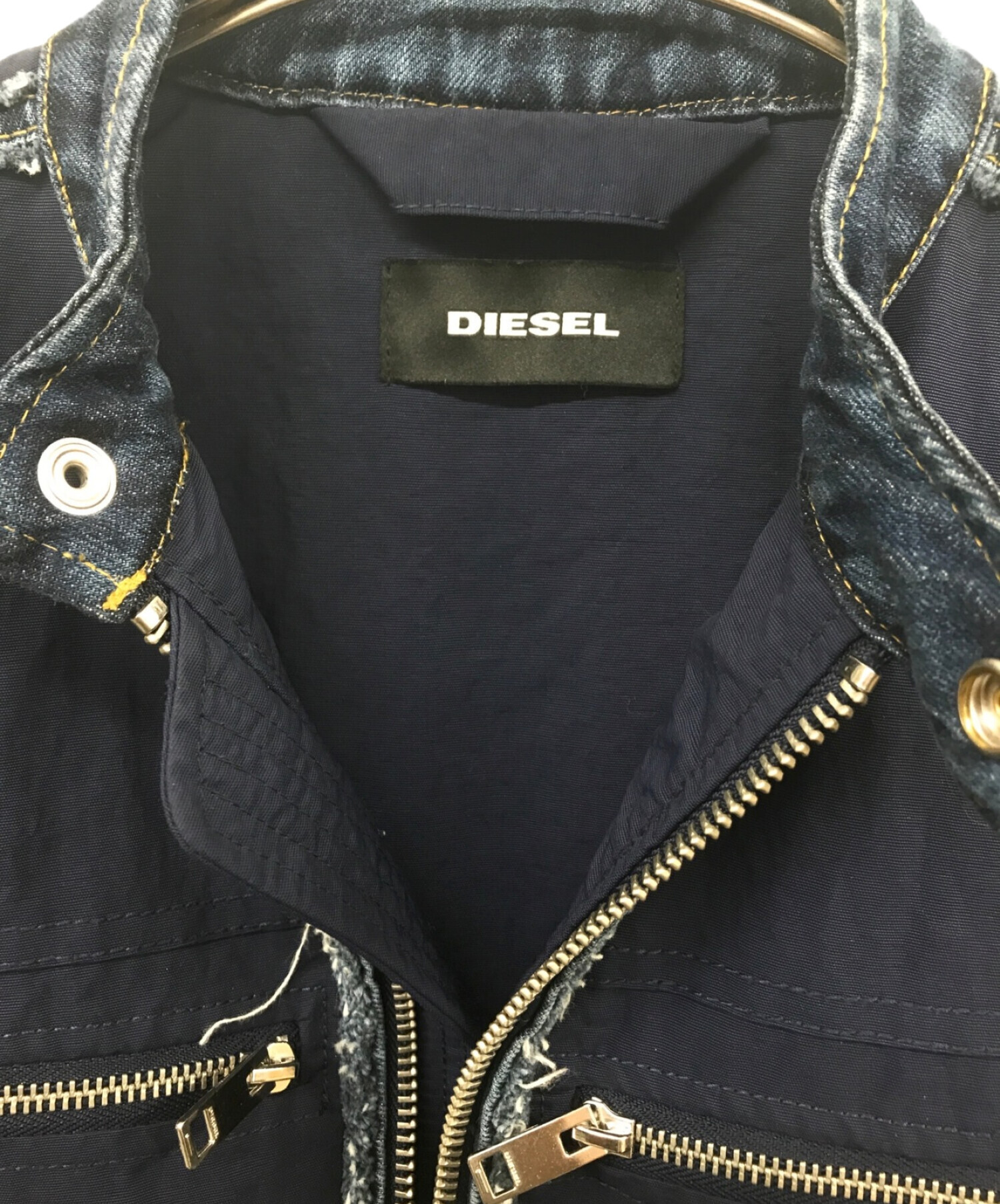 DIESEL (ディーゼル) DIESEL　デニム切替ナイロンライダースジャケット ネイビー サイズ:XS