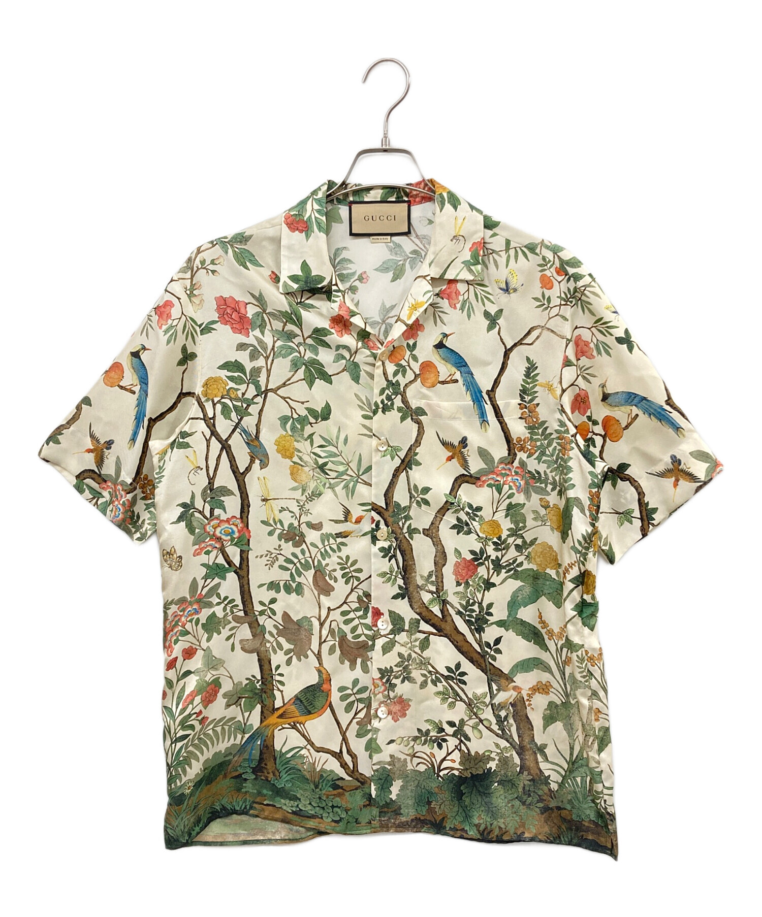 GUCCI (グッチ) 花鳥柄シルクシャツ ベージュ×マルチカラー サイズ:44