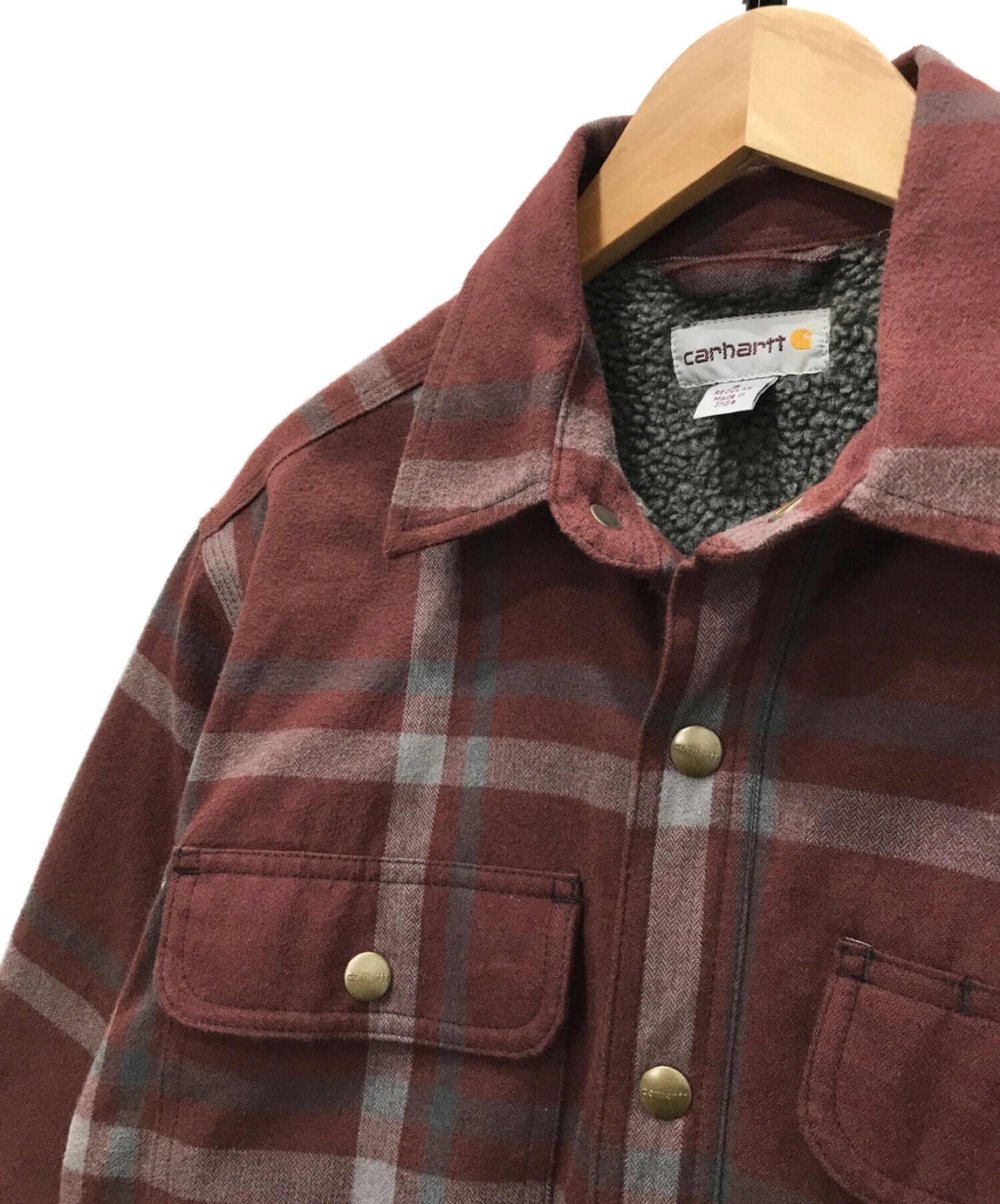 CarHartt (カーハート) シェルパラインドチェックシャツジャケット レッド サイズ:S