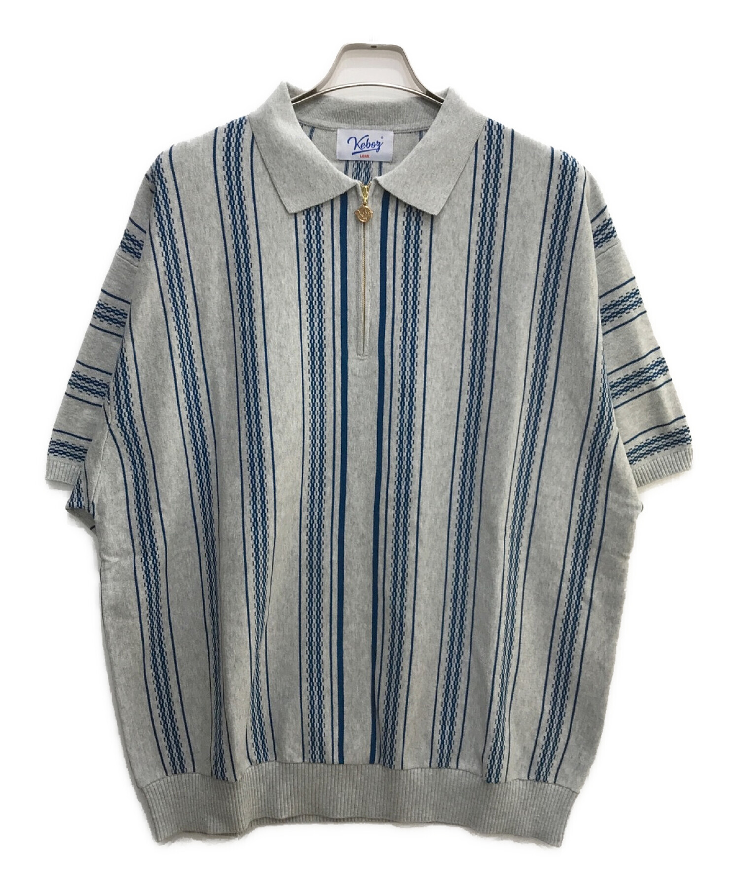 KEBOZ (ケボズ) JACQUARD STRIPE KNIT POLO グレー サイズ:L