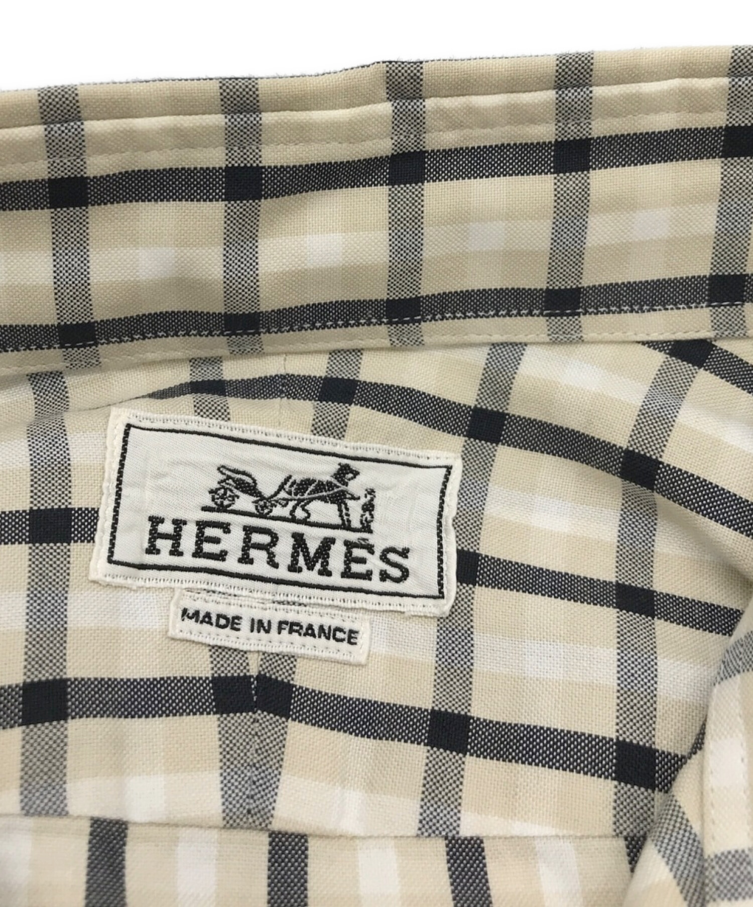 HERMES (エルメス) セリエボタンチェックBDシャツ ベージュ サイズ:16１/2（42）