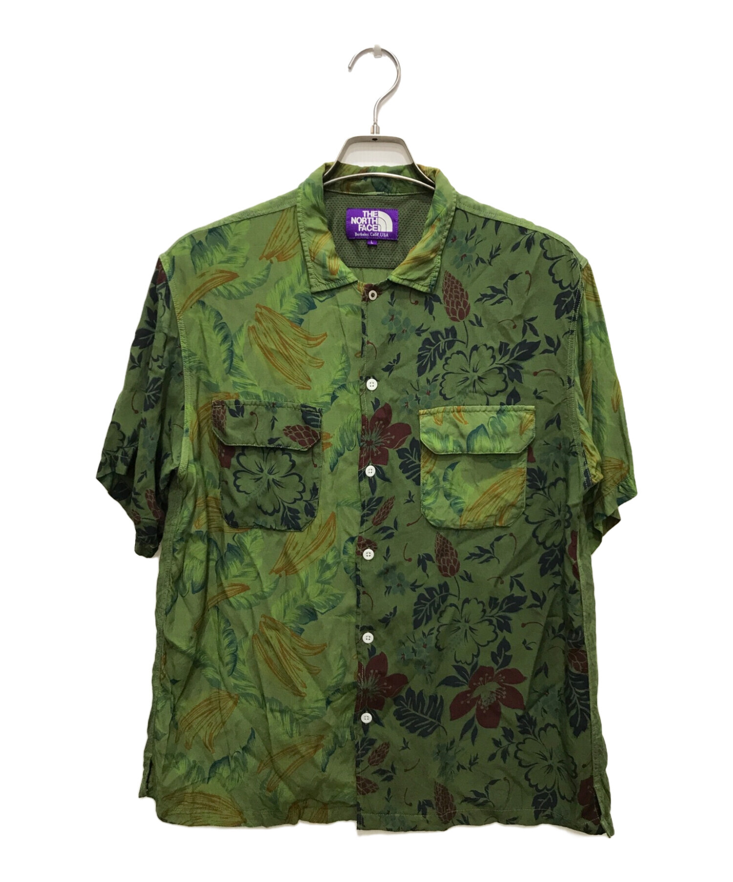 THE NORTHFACE PURPLELABEL (ザ・ノースフェイス パープルレーベル) Aloha Print H/S  Shirt/アロハシャツ/レーヨンシャツ オリーブ サイズ:Ｌ