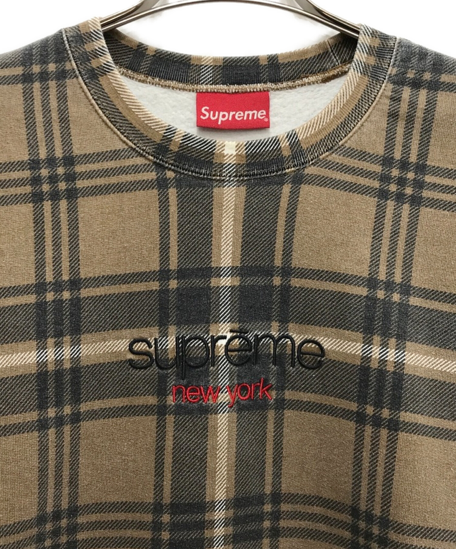 SUPREME (シュプリーム) Plaid Crewneck ブラウン サイズ:Medium