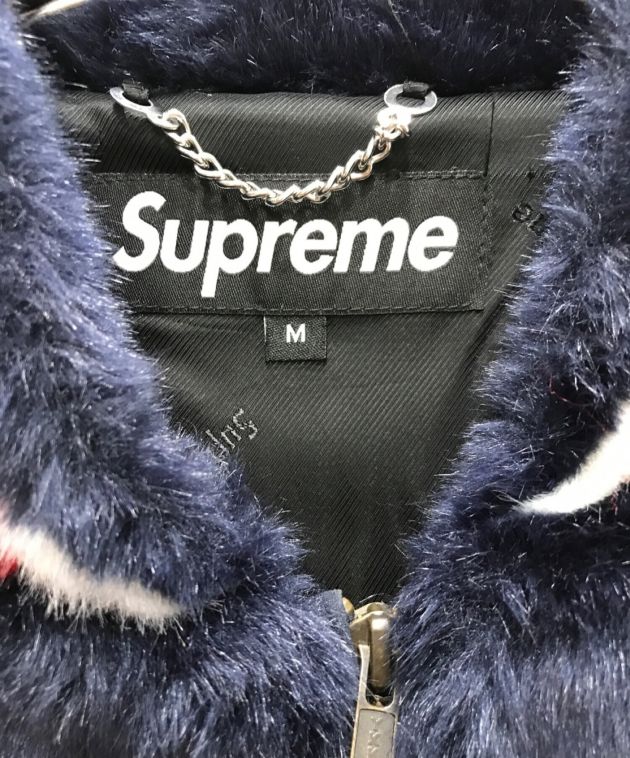 SUPREME (シュプリーム) FAUX FUR VARSITY JACKET ネイビー サイズ:M