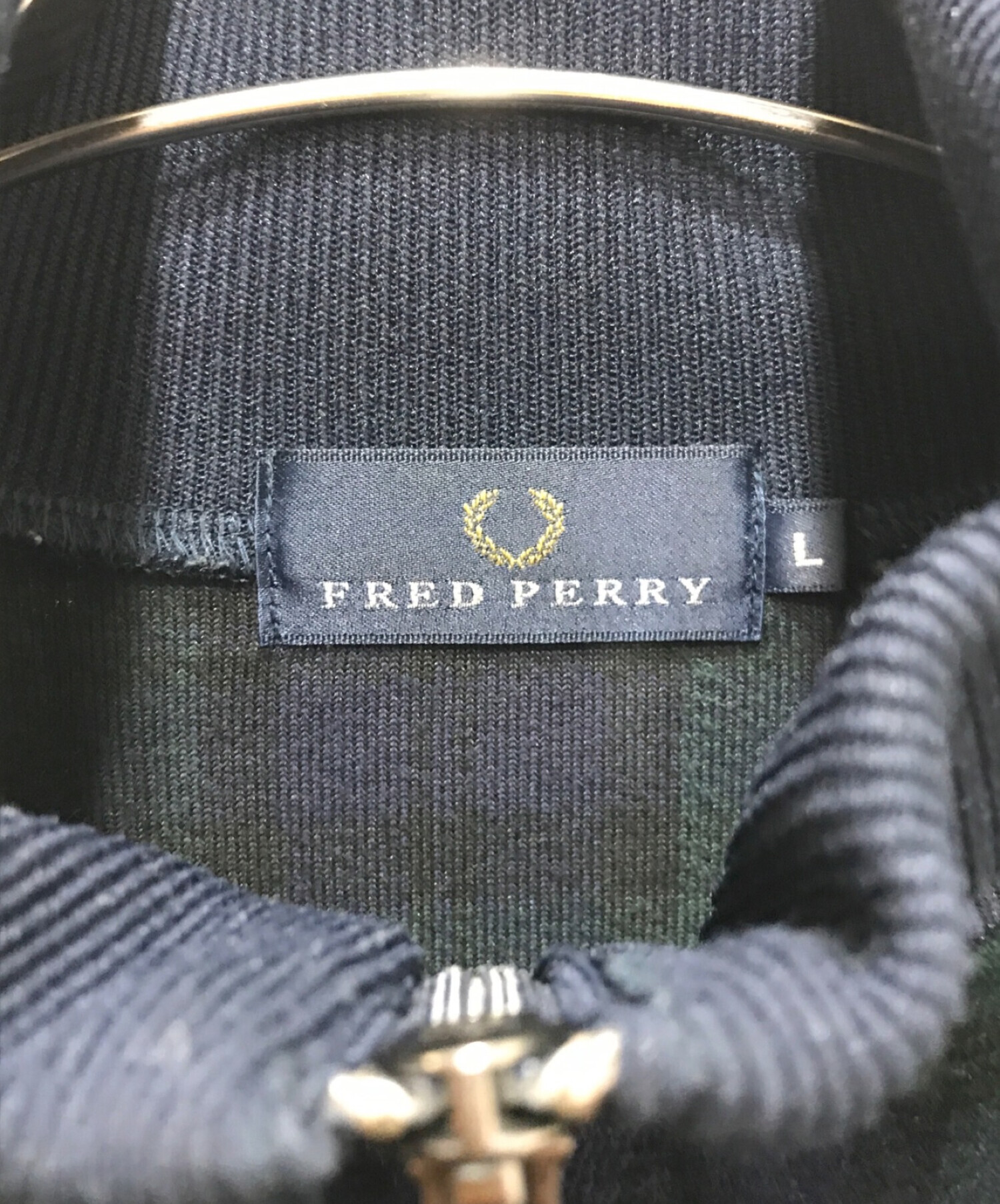 FRED PERRY (フレッドペリー) ベロアトラックジャケット グリーン×ネイビー サイズ:L