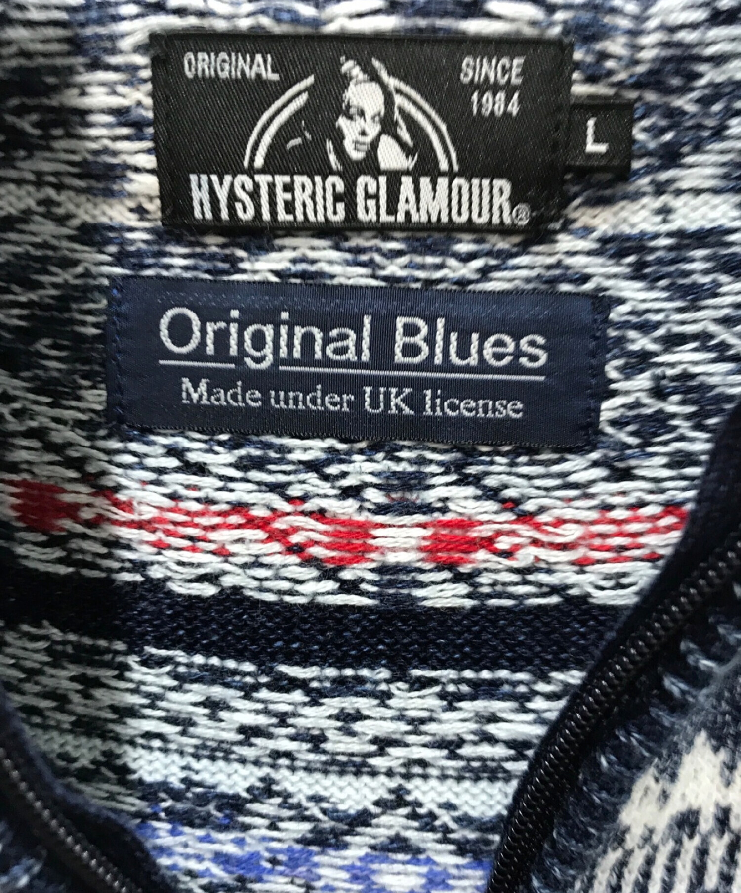 Hysteric Glamour (ヒステリックグラマー) original Blues (オリジナルブルース) フェアアイルパーカー ブルー  サイズ:L