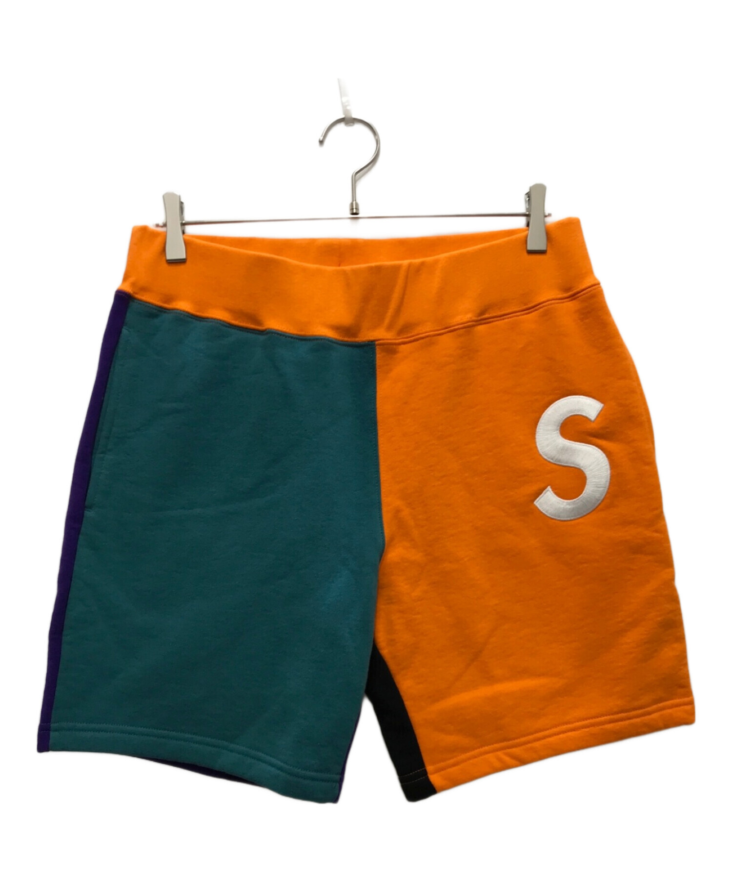 SUPREME (シュプリーム) S Logo Colorblocked Sweatshort オレンジ×ブラック サイズ:Small