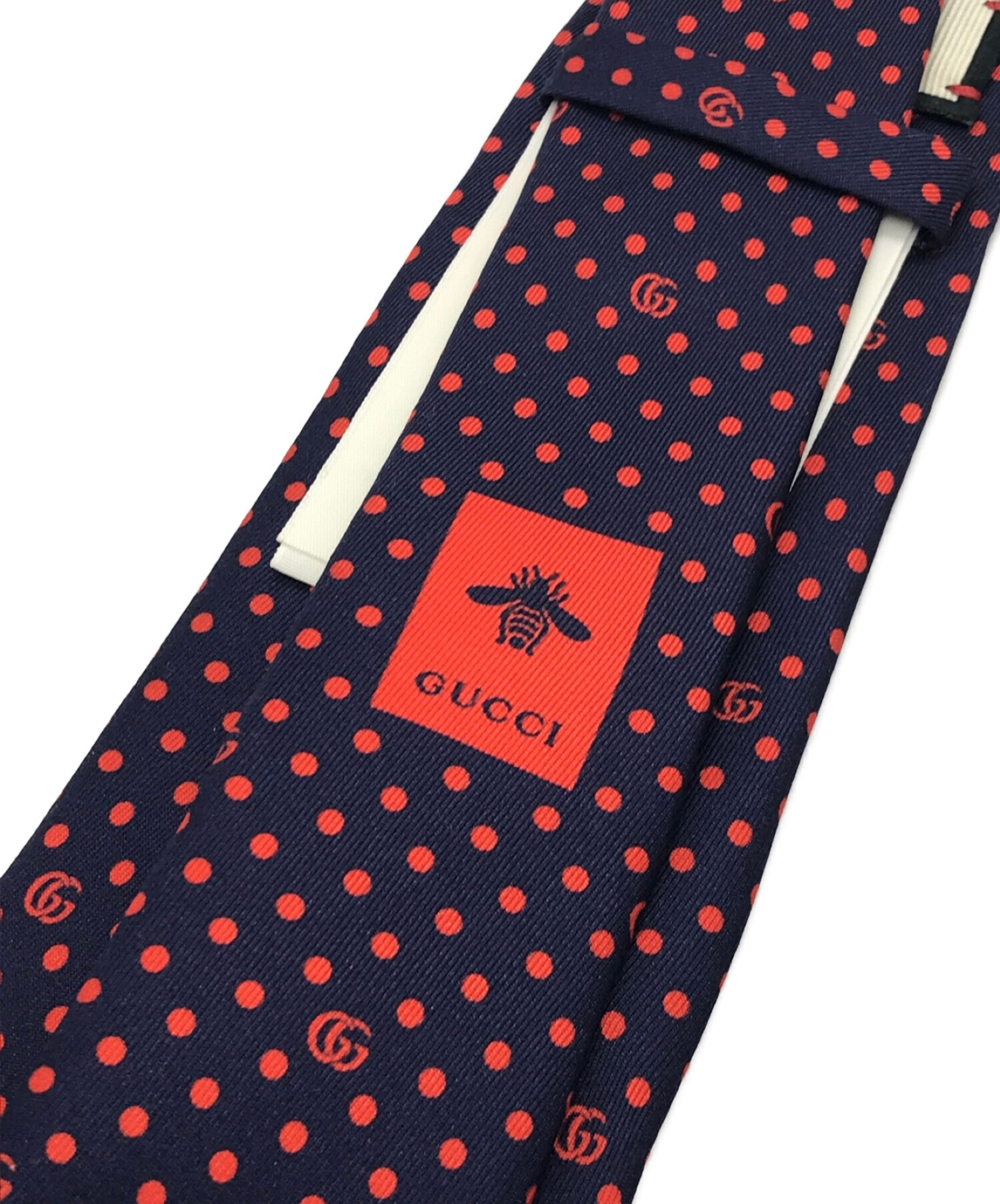 中古・古着通販】GUCCI (グッチ) ドット柄ネクタイ ネイビー×レッド