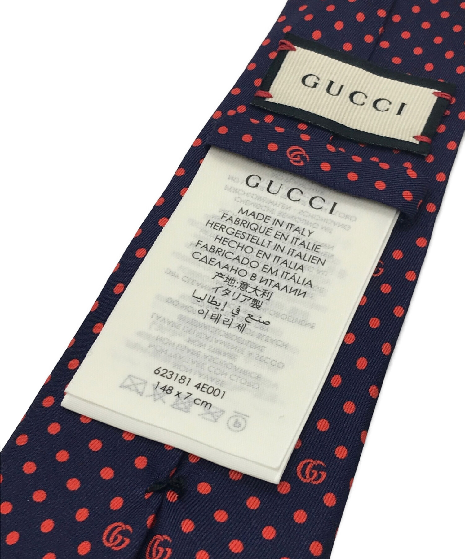 中古・古着通販】GUCCI (グッチ) ドット柄ネクタイ ネイビー×レッド