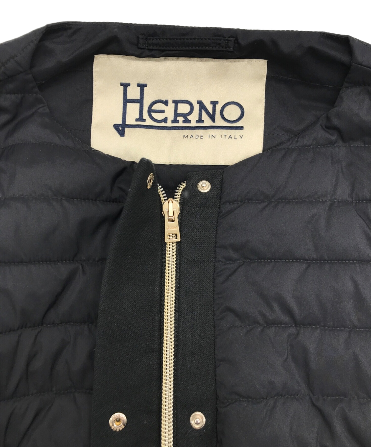 中古・古着通販】HERNO (ヘルノ) 中綿ノーカラーコート ブラック サイズ:40｜ブランド・古着通販 トレファク公式【TREFAC  FASHION】スマホサイト