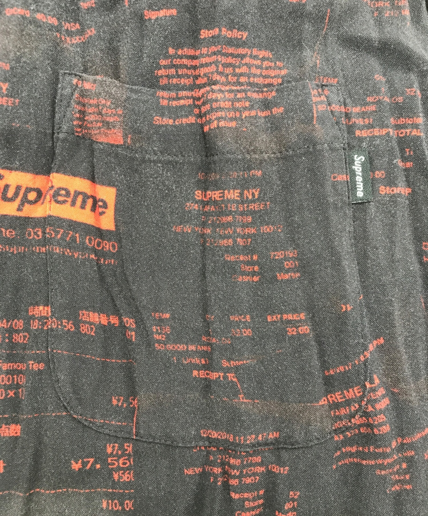 SUPREME (シュプリーム) レシートレーヨンS/Sシャツ Receipts Rayon S/S Shirt ブラック サイズ:L